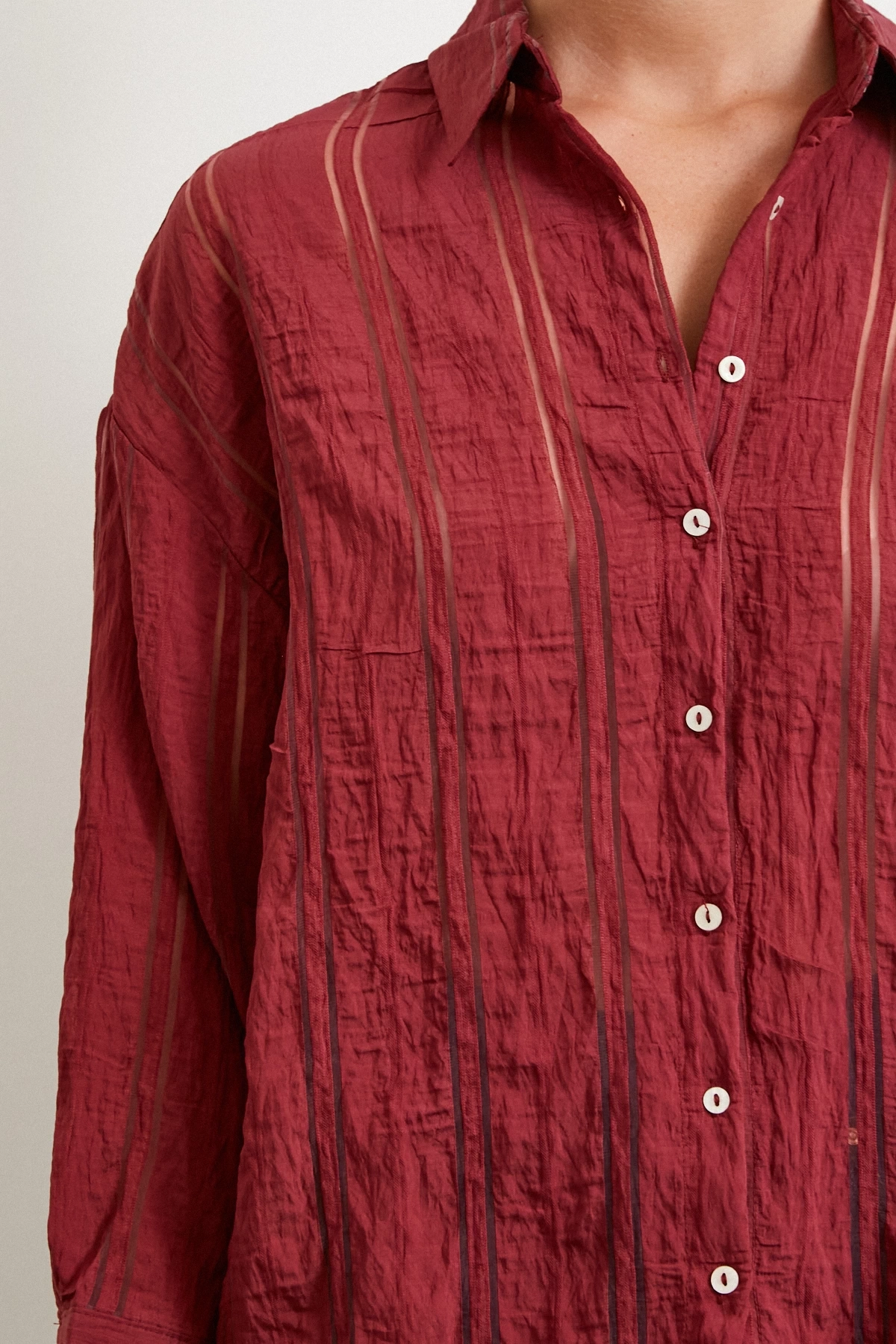 Organze Çizgili Gömlek Bordo