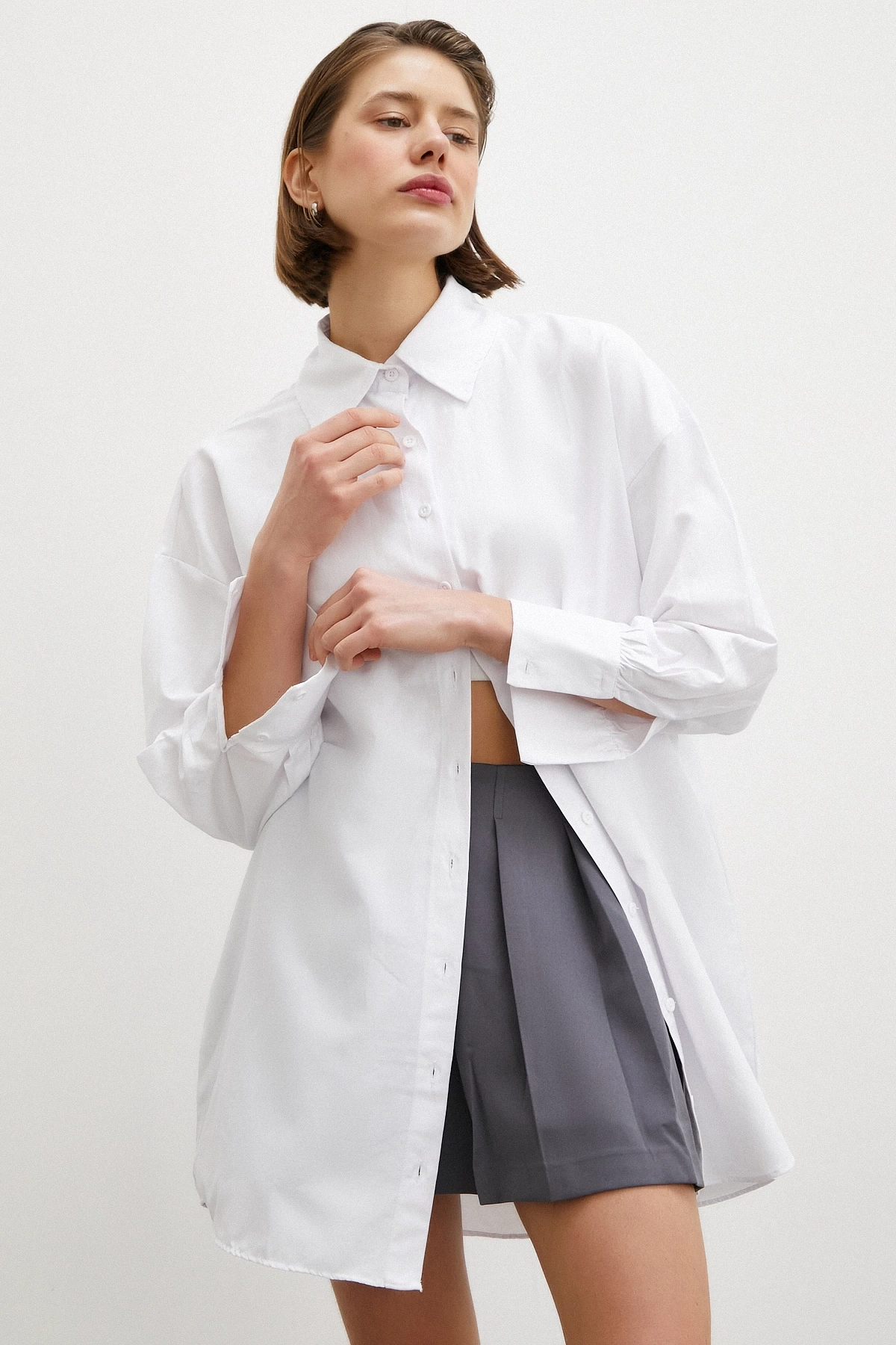 Gömlek Etek Elbise Gri