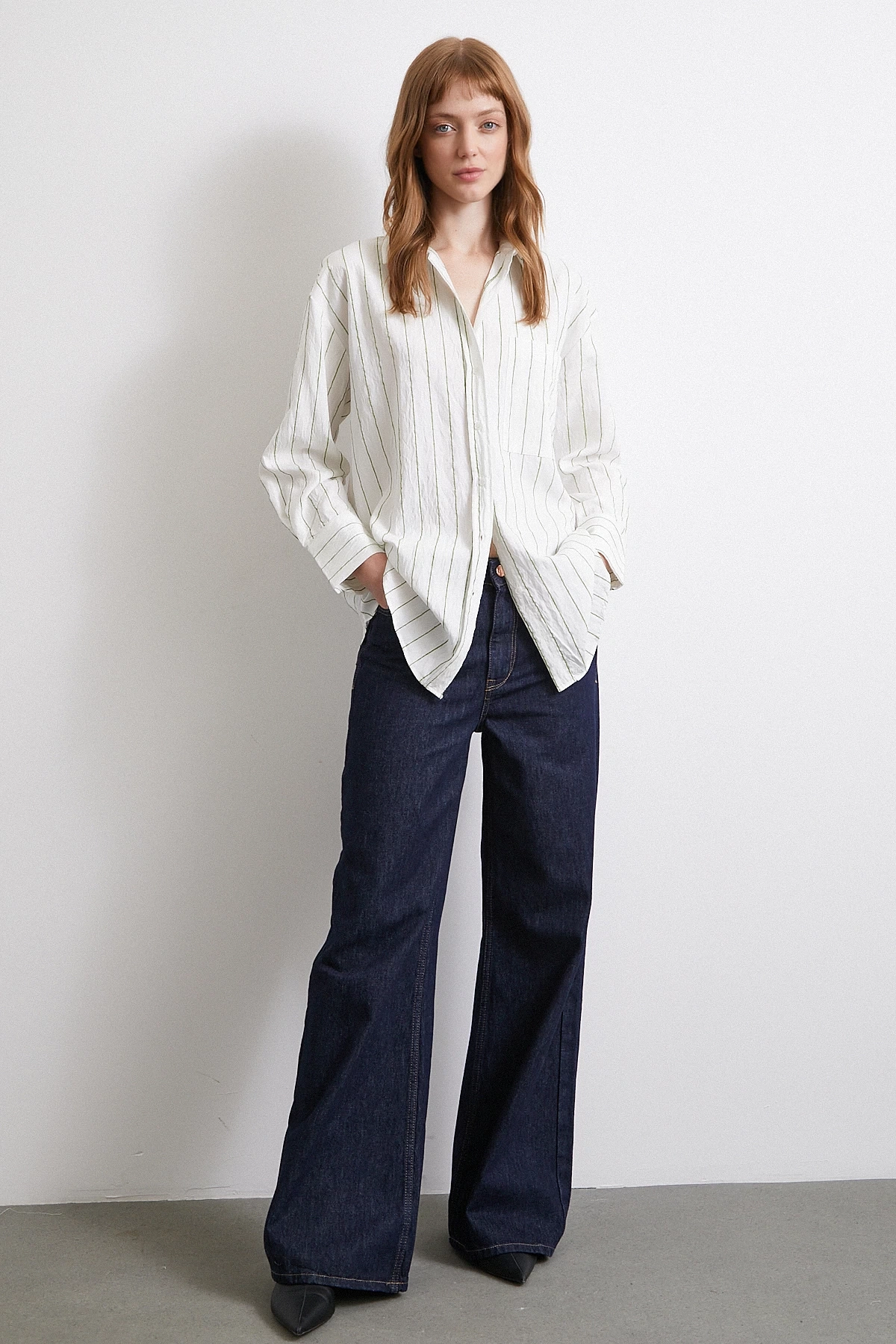 Çizgili Cepli Gömlek Haki