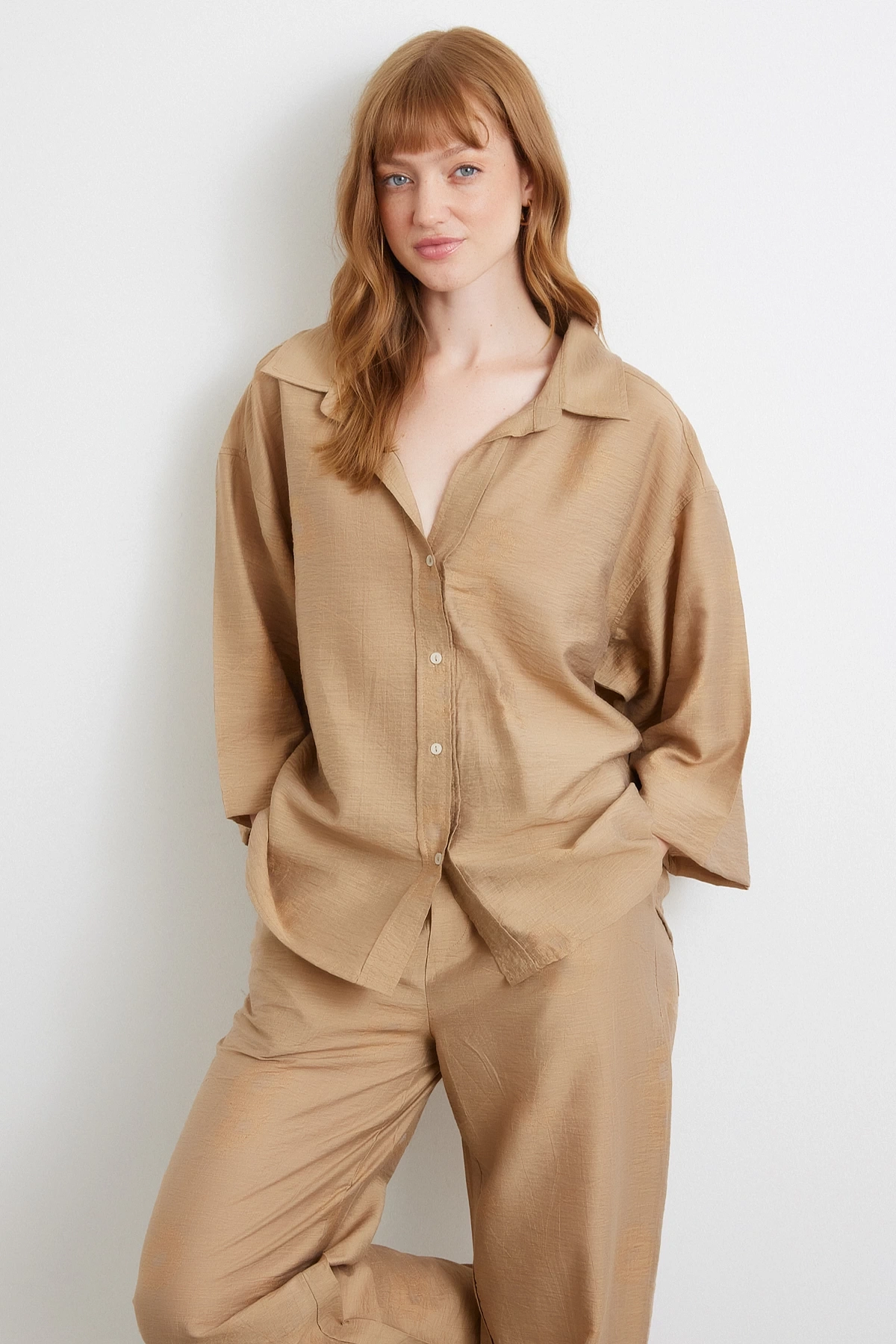 Fakir Kol Oversize Gömlek Kahve