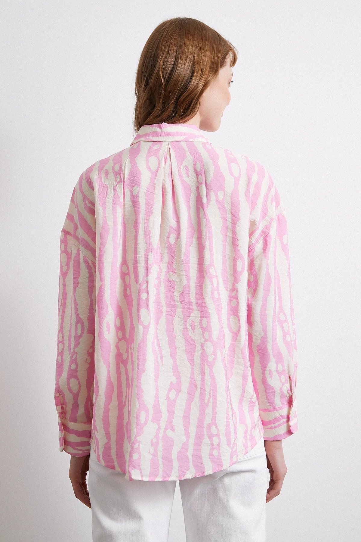 Zebra Desen Modal Gömlek Pembe