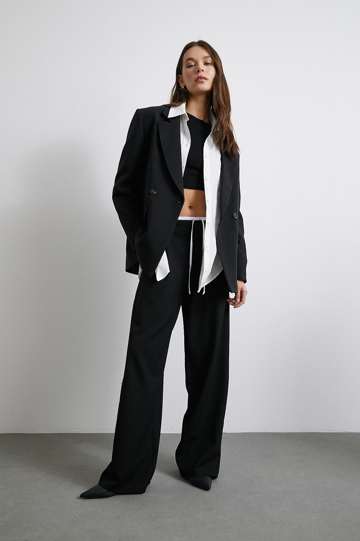 Yanı Fermuarlı Garnili Pantolon Siyah