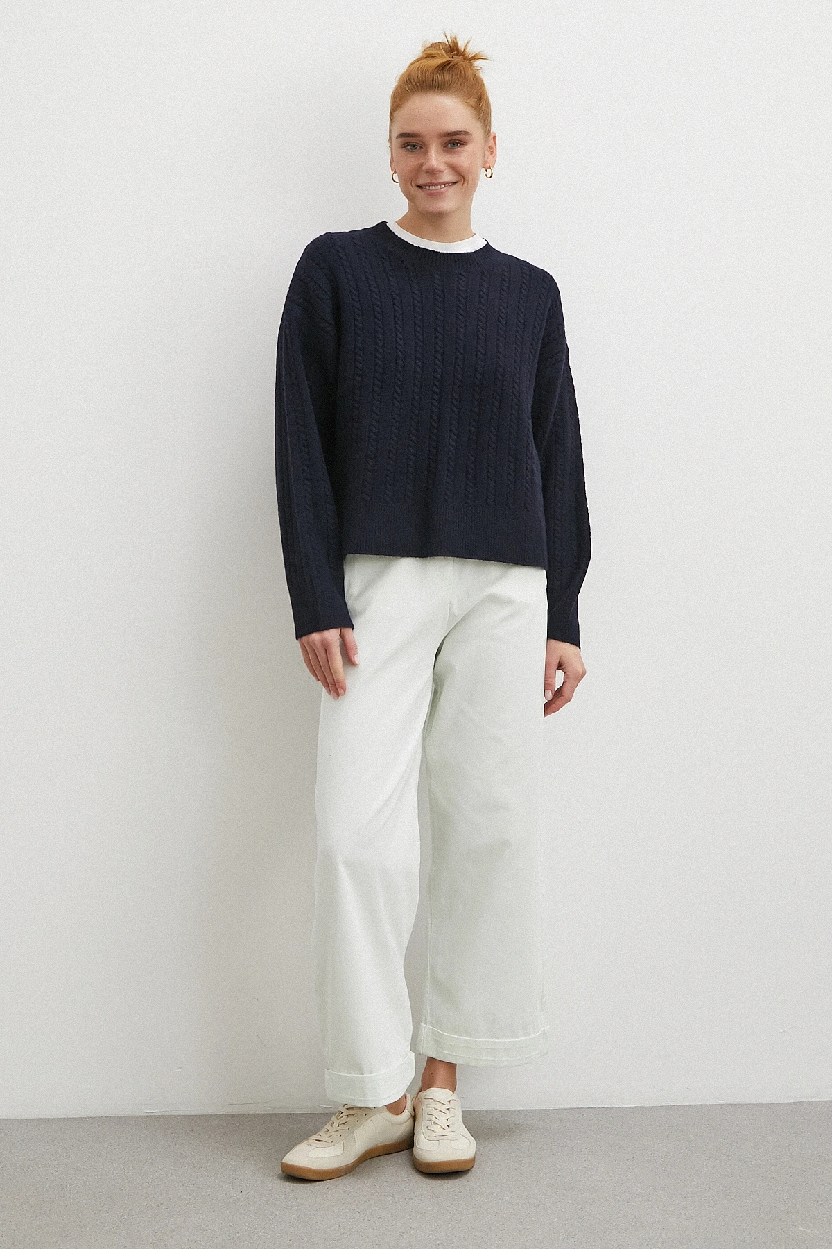 Paçası Katlamalı Gabardin Pantolon Taş