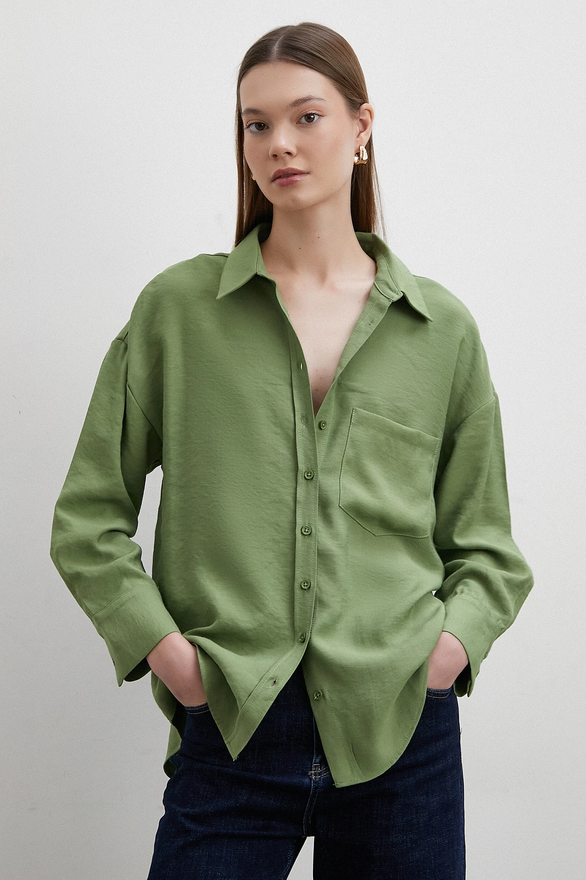 Mars Tencel Dökümlü Gömlek Yeşil