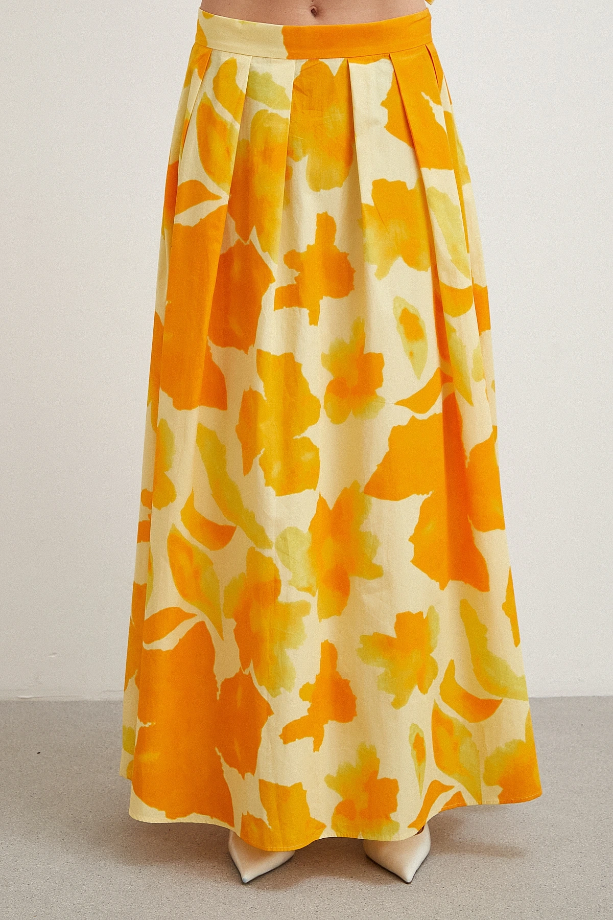 Beli Lastikli Batik Desen Piliseli Etek Sarı