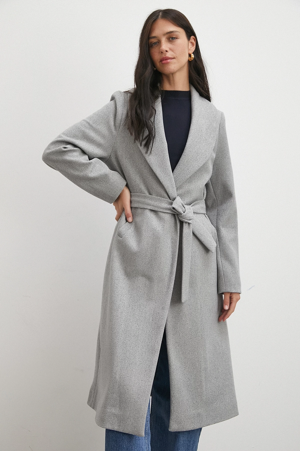 Kuşaklı Kaşe Kaban Gri