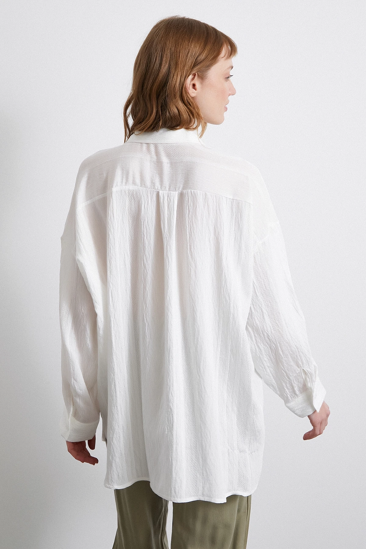 Dantel Detaylı Transparan Pamuklu Gömlek Beyaz