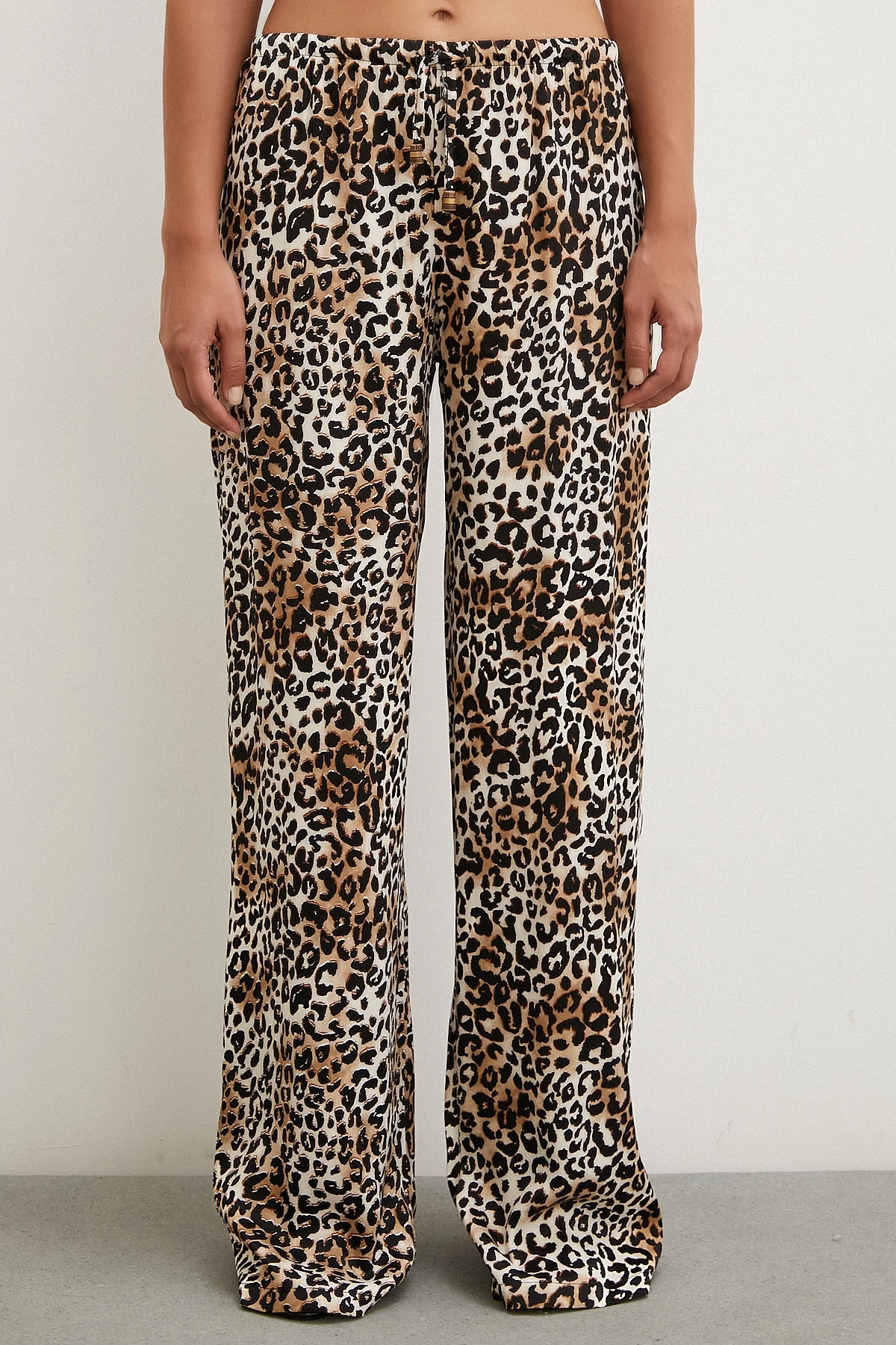 Leopar Saten Pantolon Siyah
