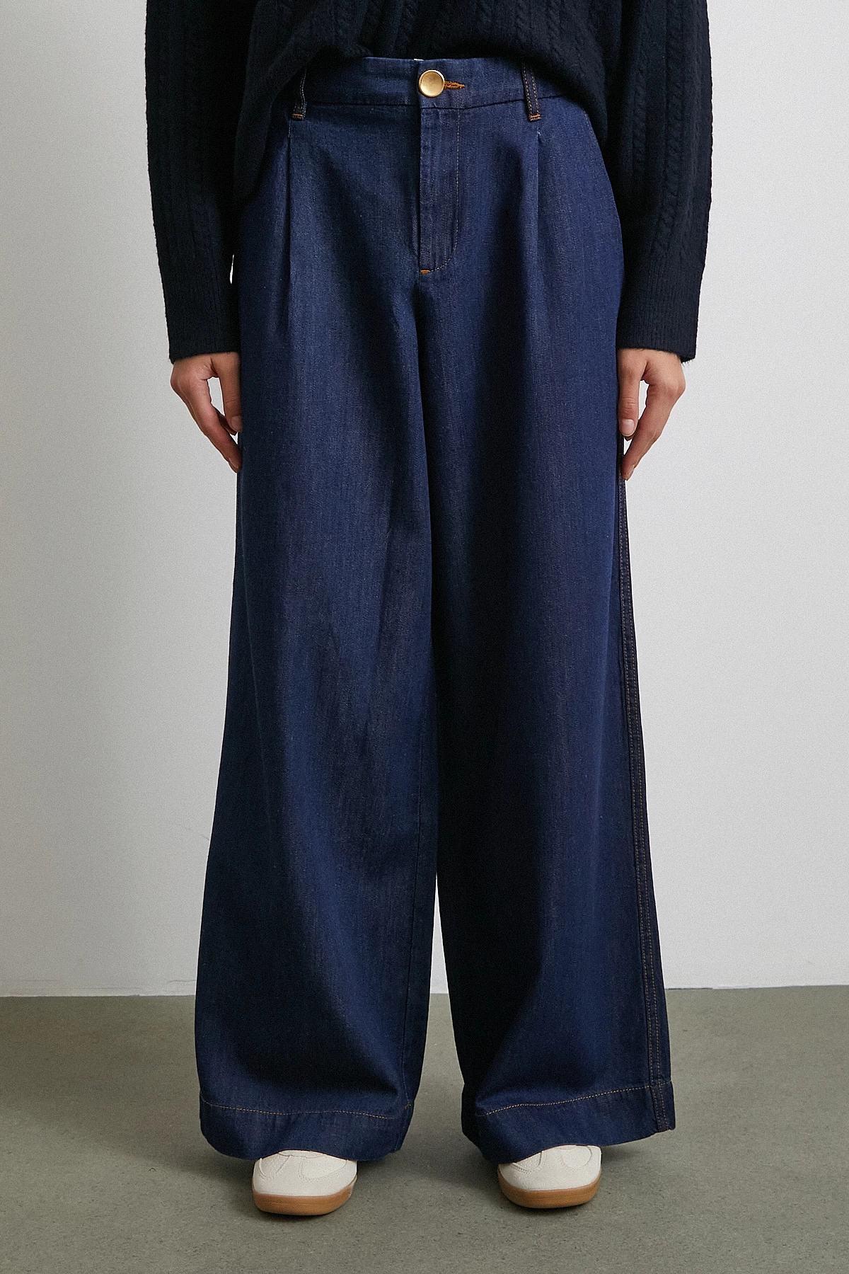 Yüksek Bel Geniş Paça Jean Lacivert