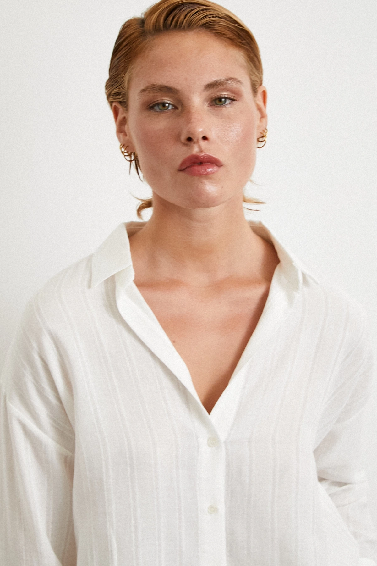 Çizgili Pamuk Gömlek Beyaz