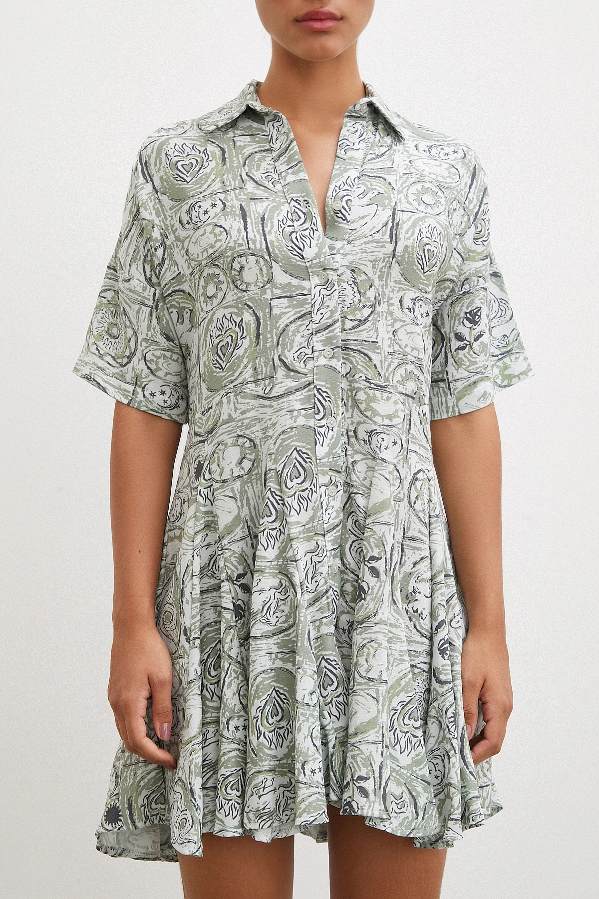 Önü Düğmeli Midi Boy Elbise Haki