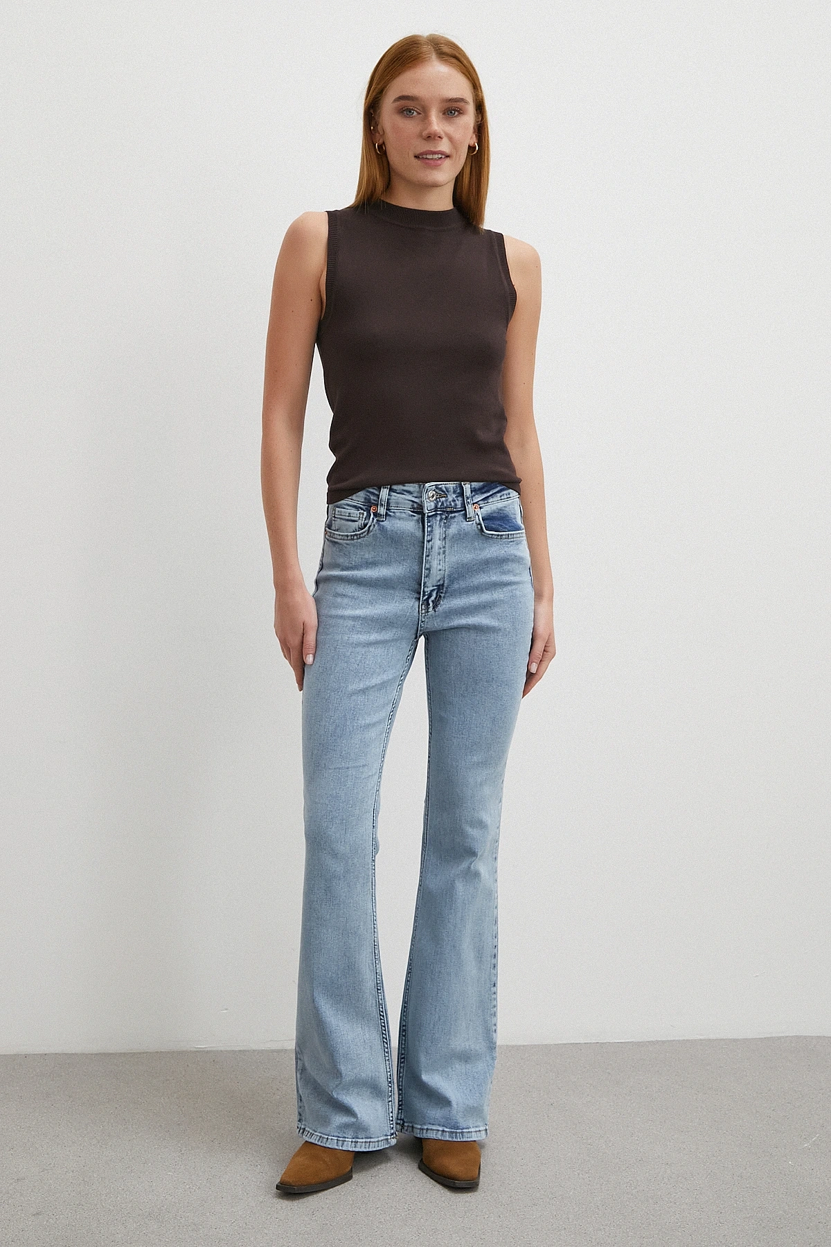 Orta  Bel Likralı İspanyol Paça Jean Buz Mavisi