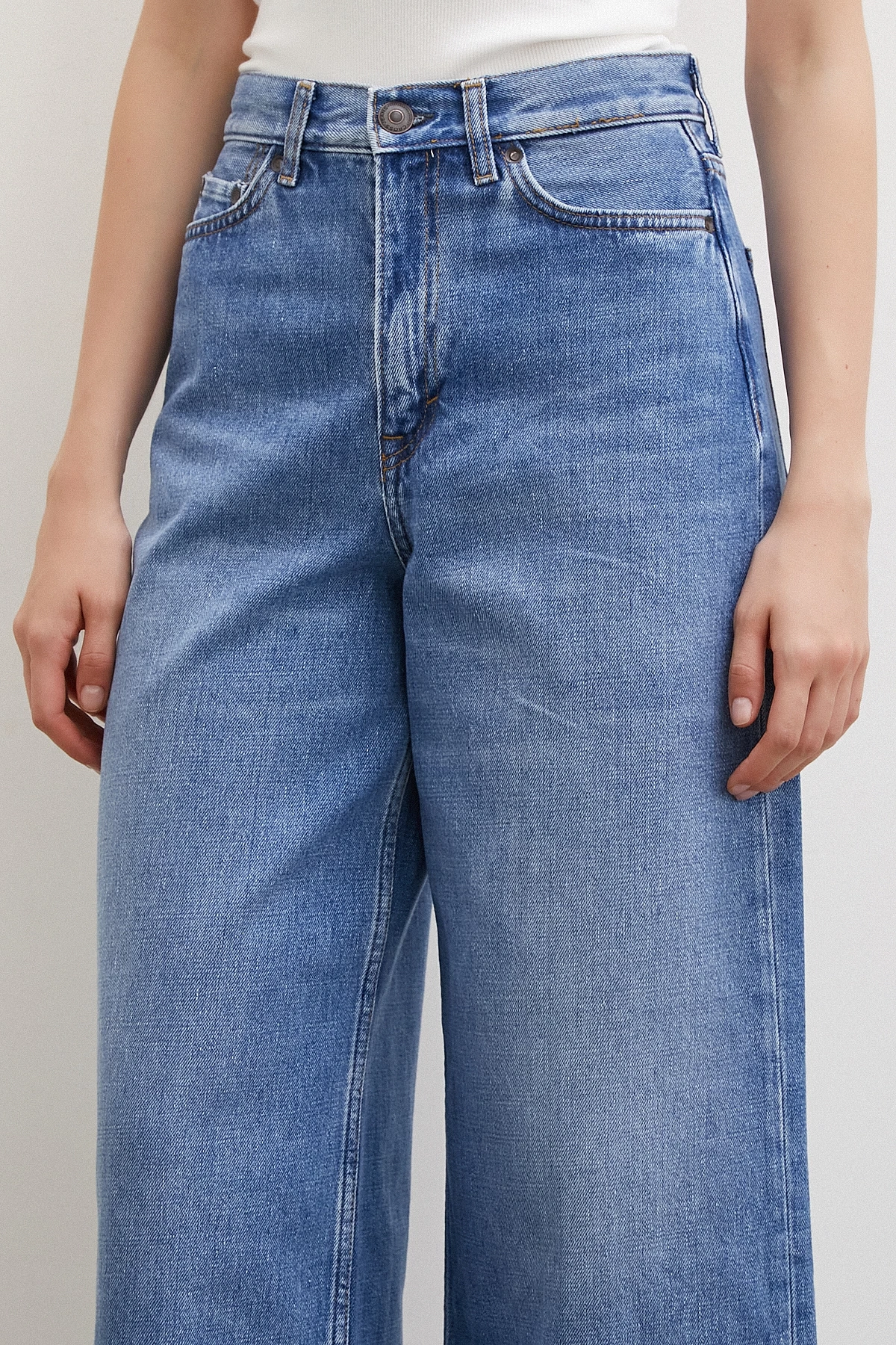 Yüksel Bel Geniş Paça Salaş Jean Mavi