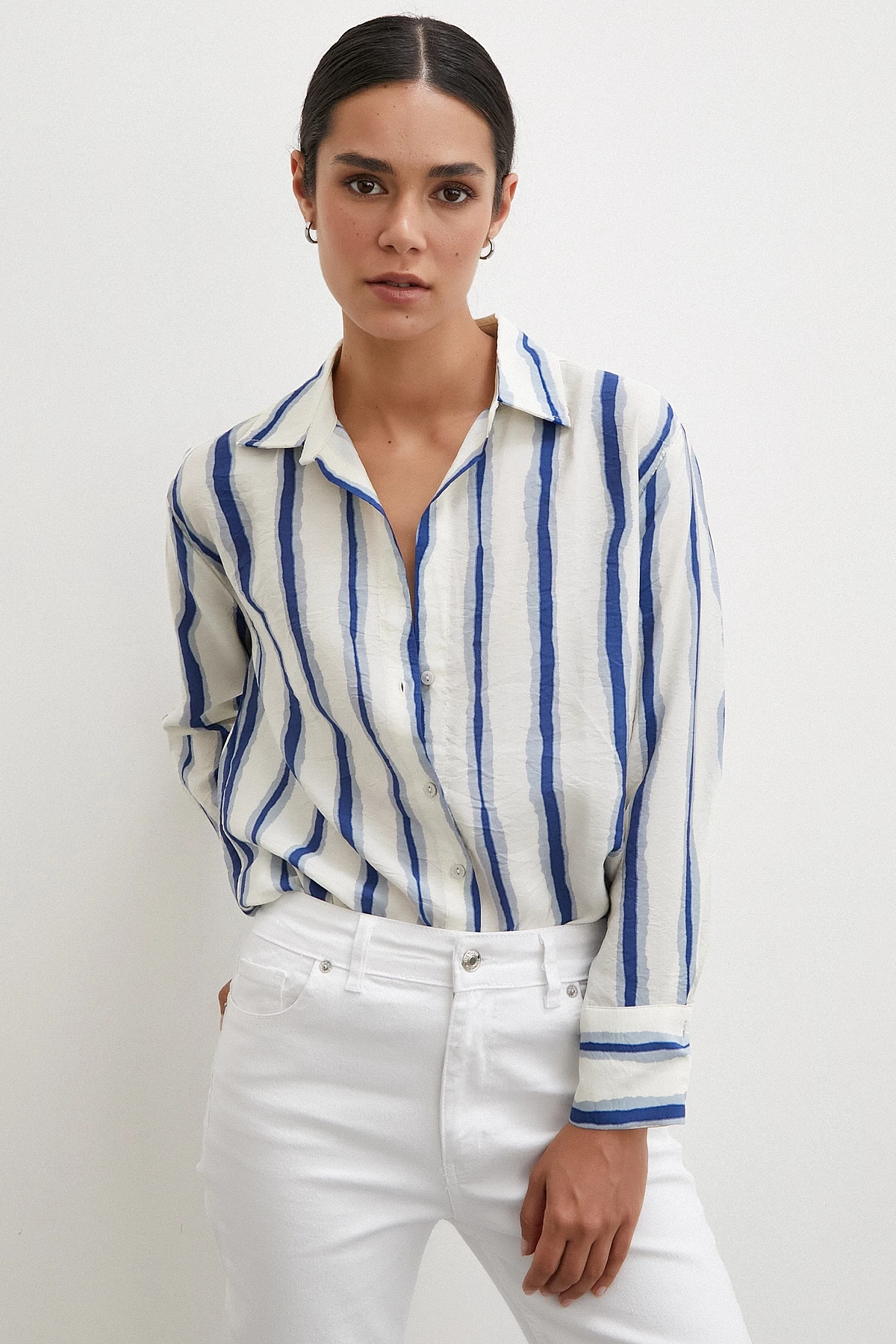 Bambu Çizgili Gömlek Lacivert