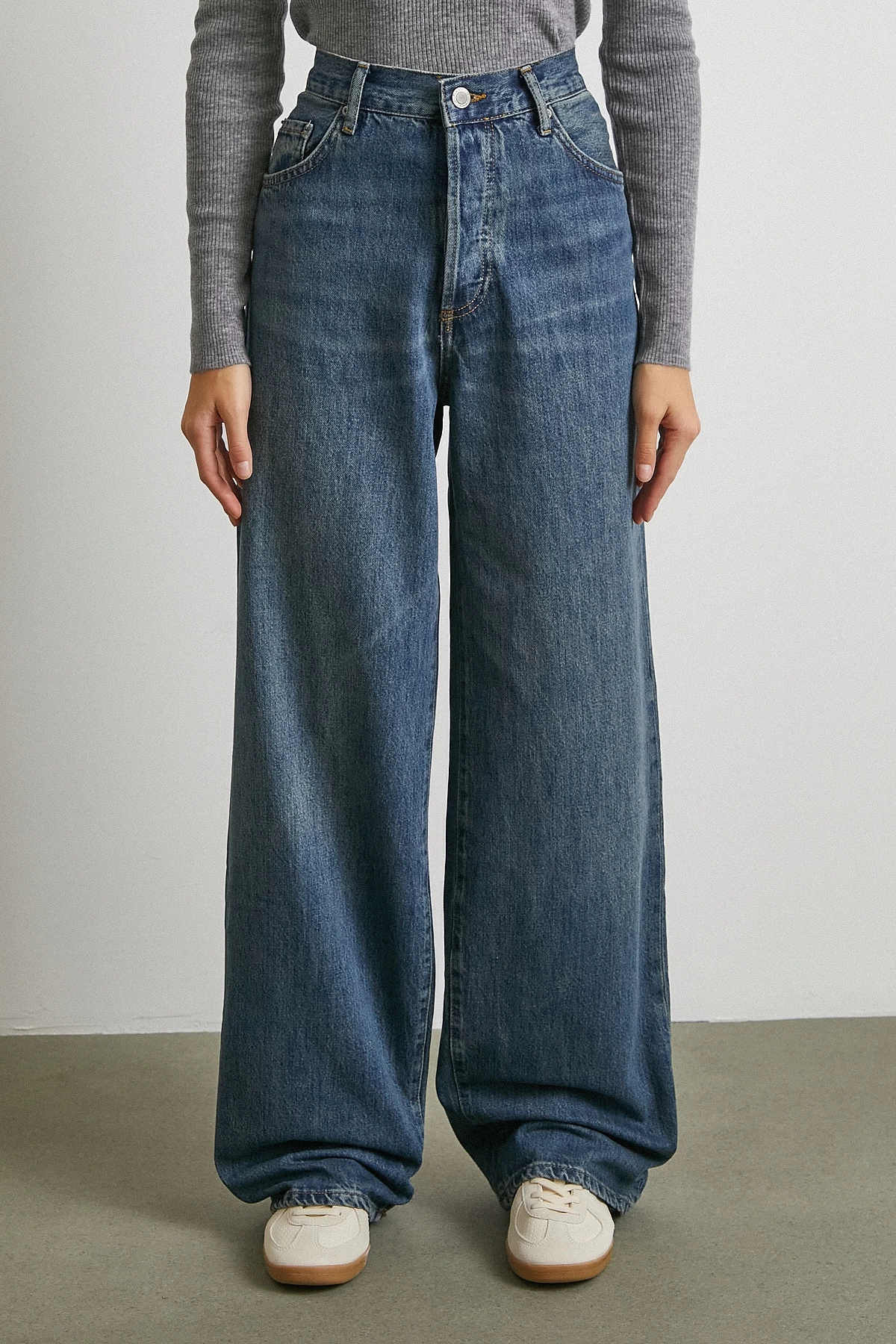 Yüksek Bel Beş Cepli Regular Fit Jean Lacivert