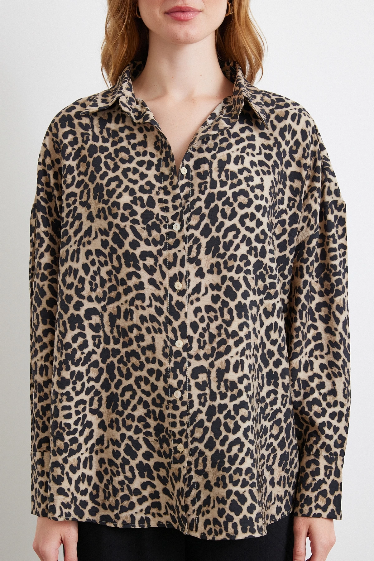 Leopar Desen Javanez Gömlek Siyah
