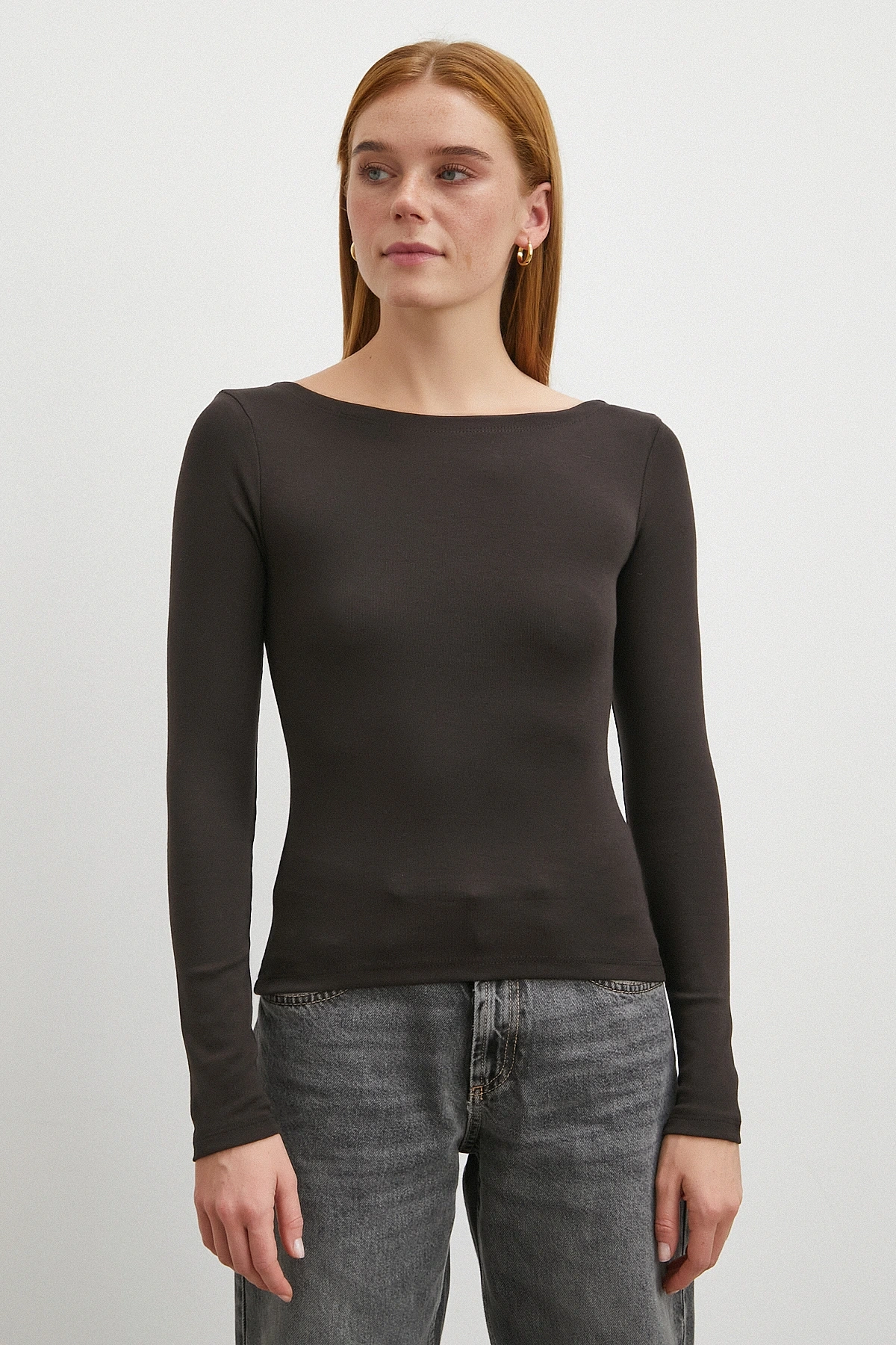 Geniş Yakalı Bluz Kahve