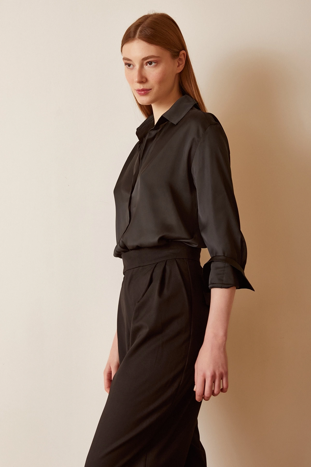 Basic Saten Gömlek Siyah