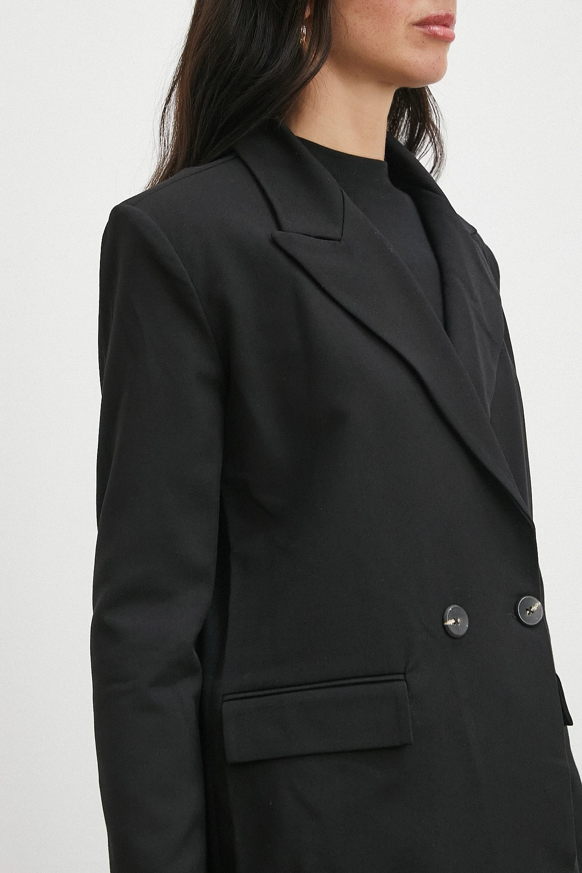 Çift Dügmeli Cep Kapaklı Blazer Ceket Siyah