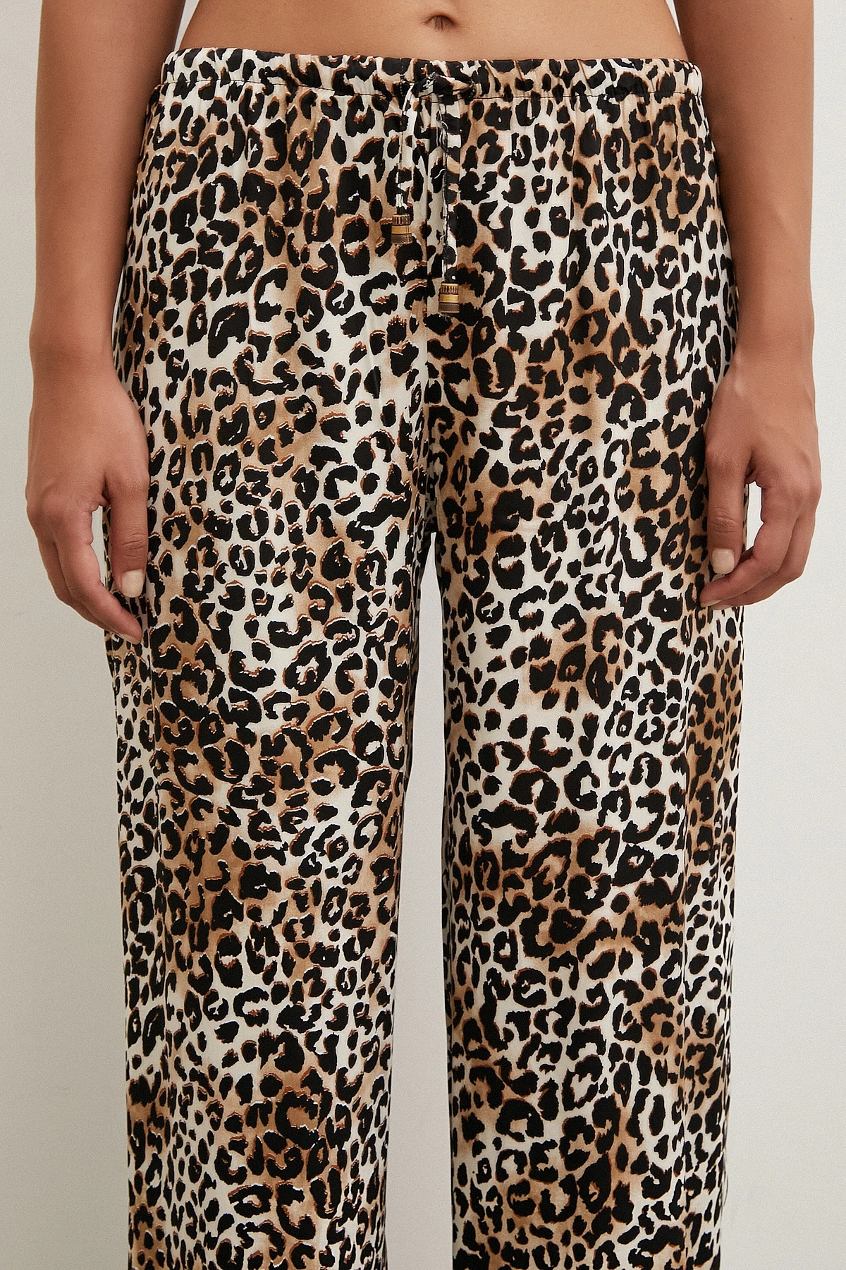 Leopar Saten Pantolon Siyah