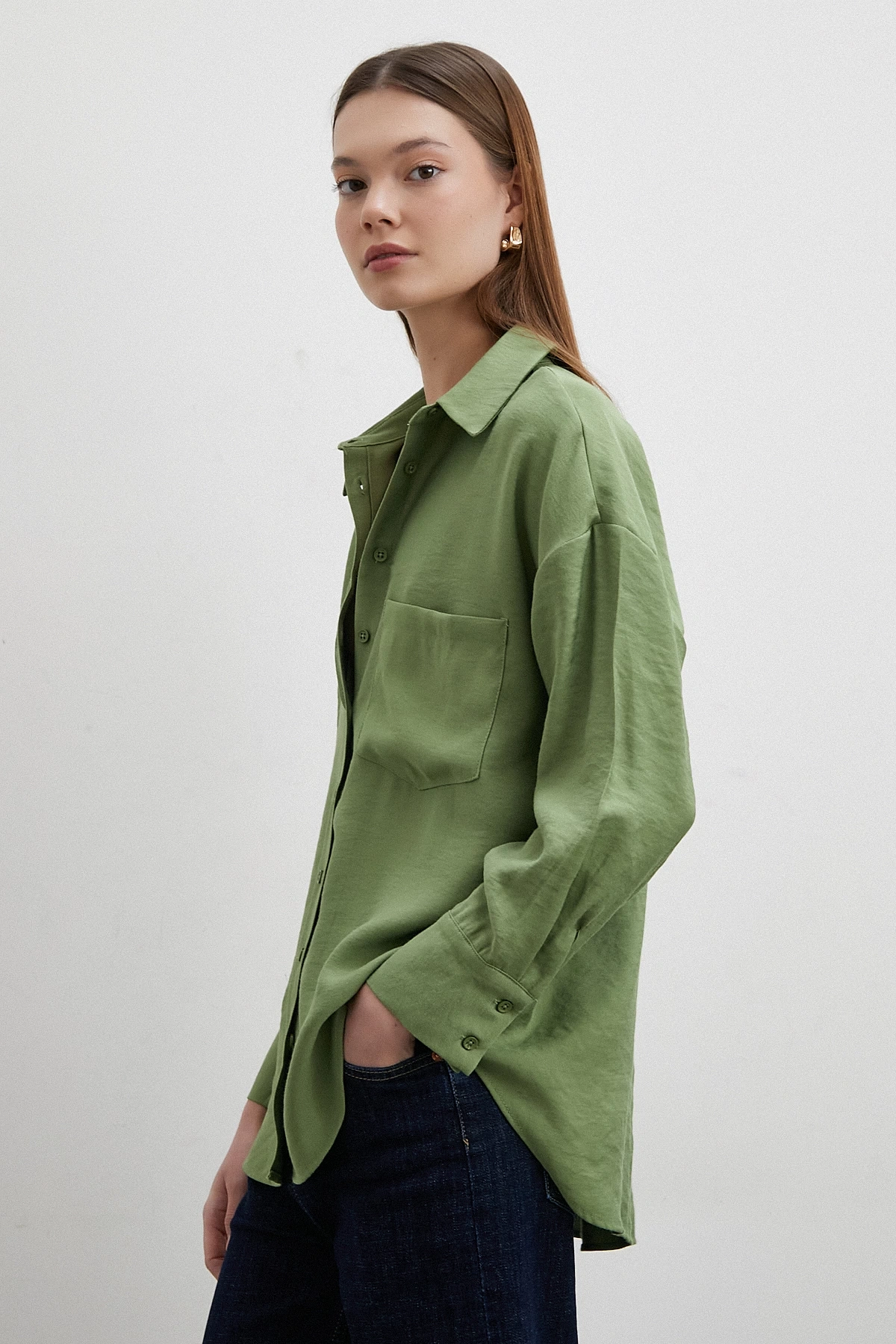 Mars Tencel Dökümlü Gömlek Yeşil