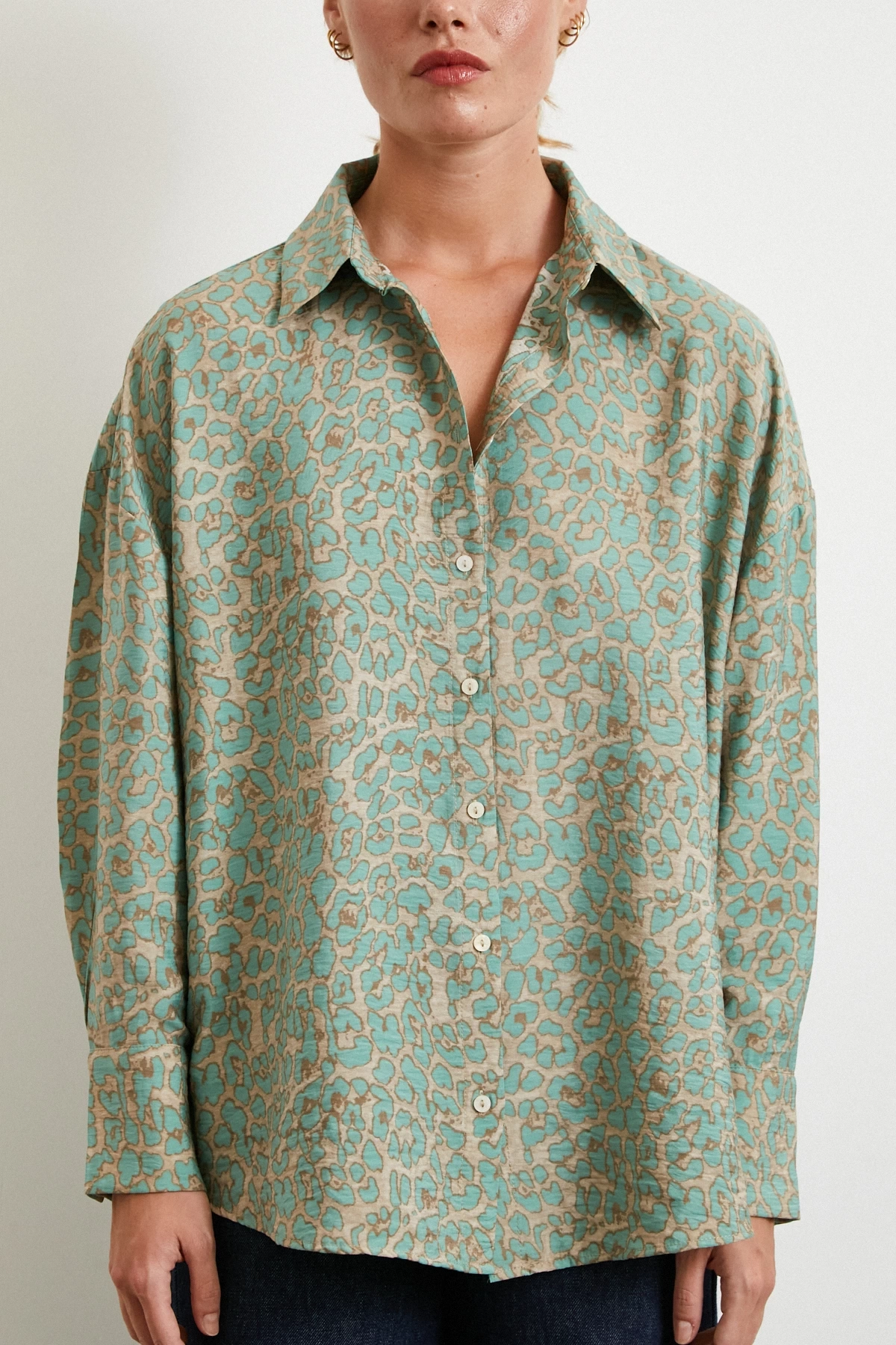 Leopar Desen Javanez Gömlek Fuşya