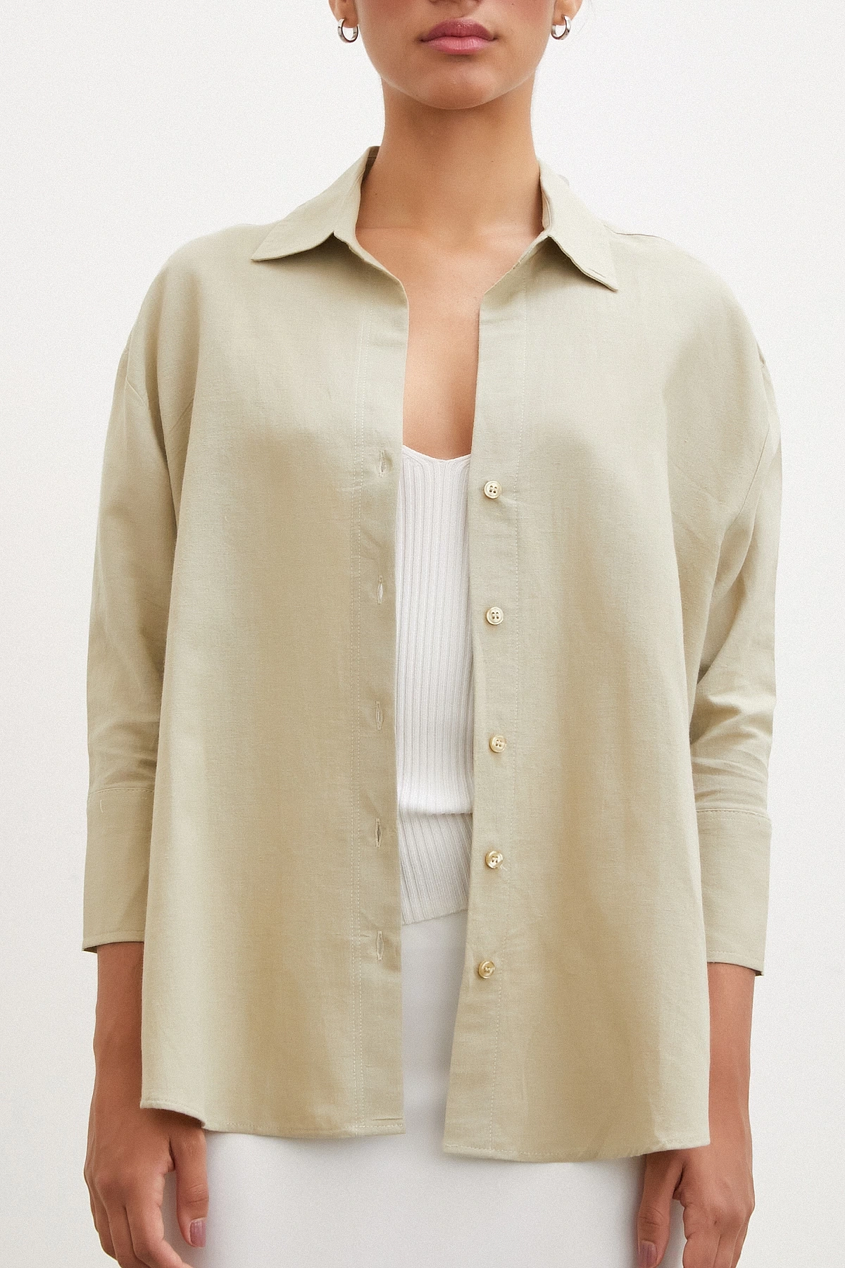 Yırtmaçlı Fakir Kol Gömlek Yeşil