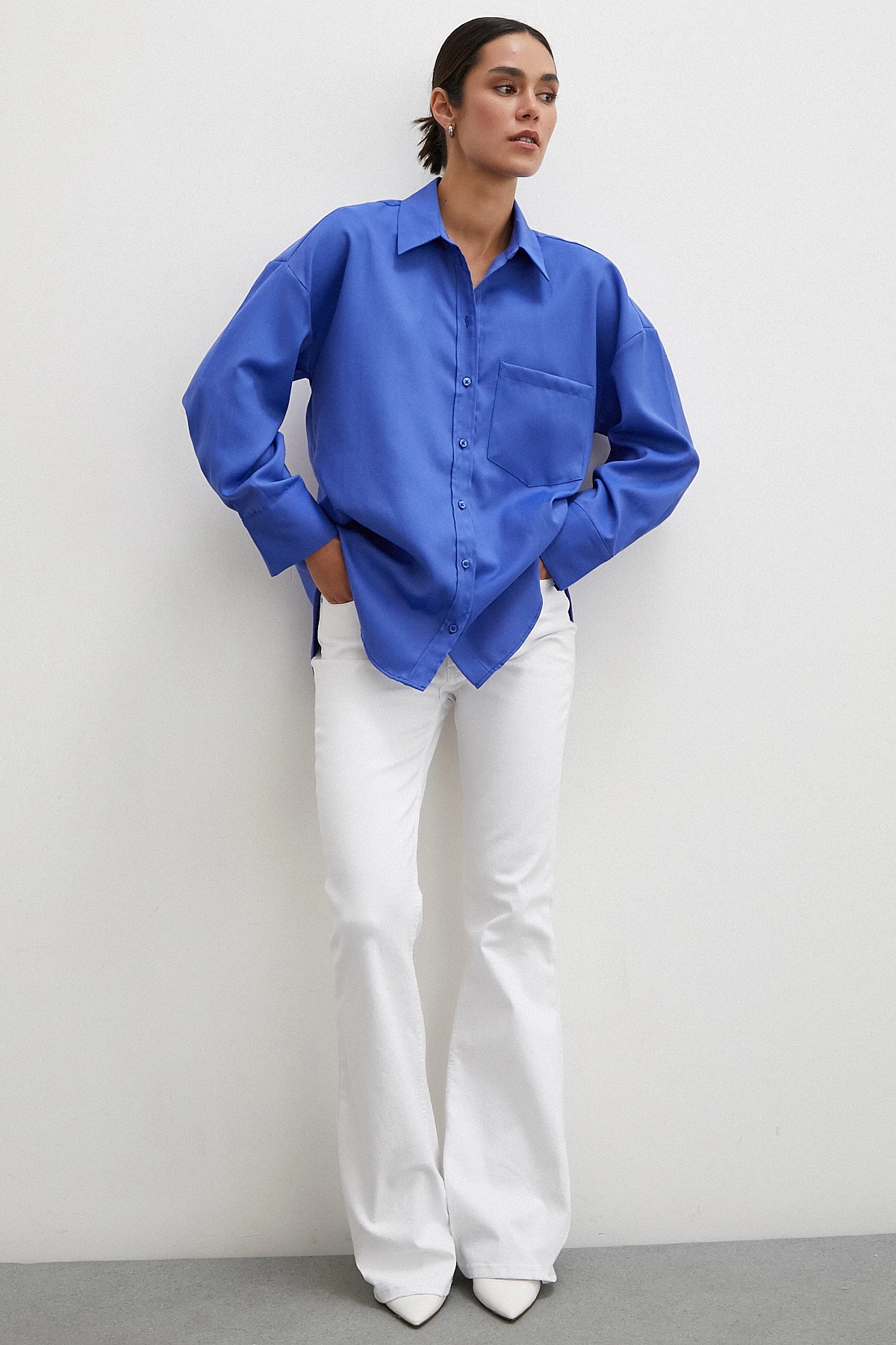 Robalı Klasik Gömlek Lacivert