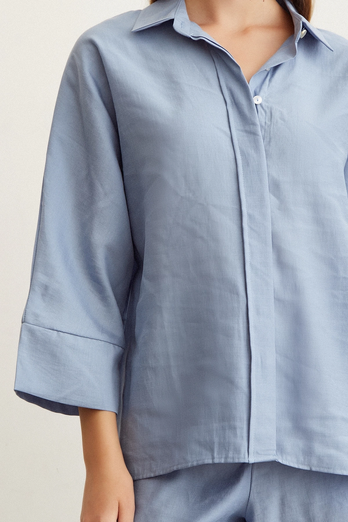 Yarasa Kol Keten Gömlek Mavi