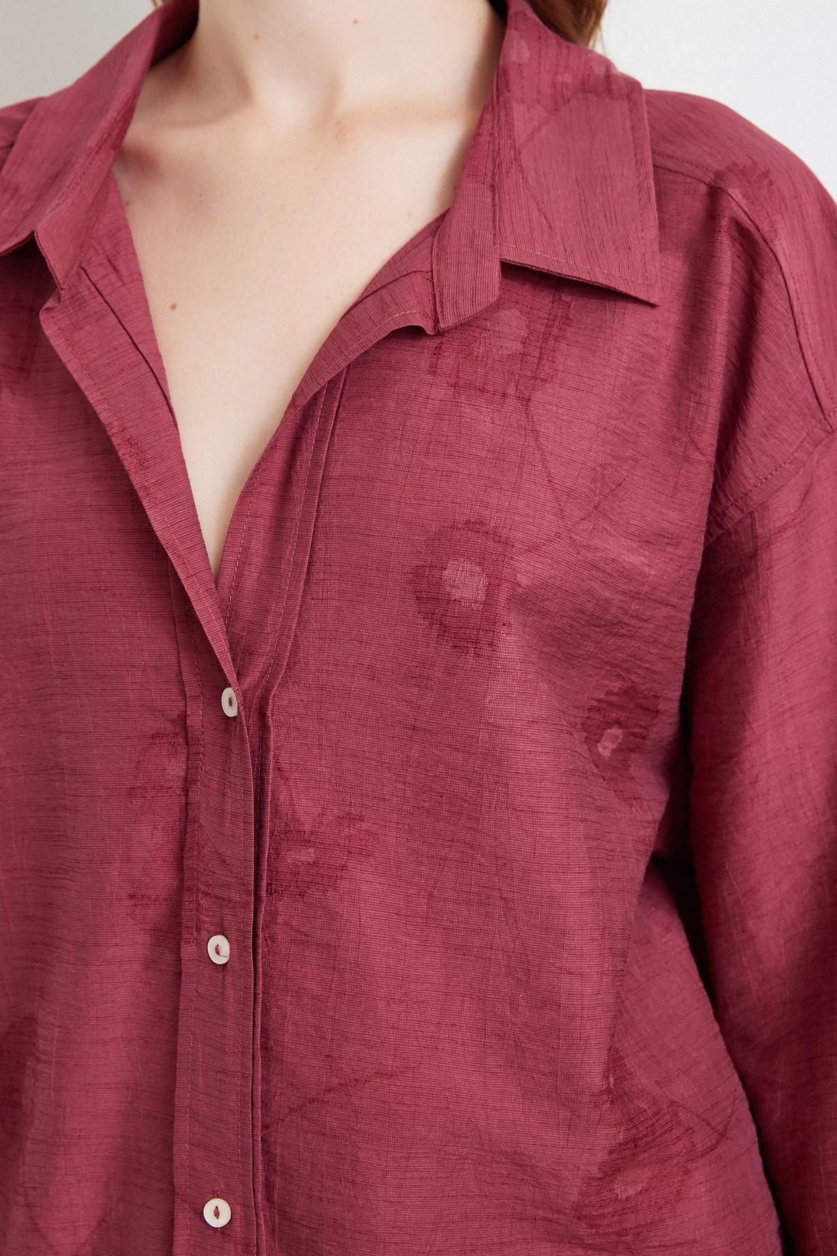 Fakir Kol Oversize Gömlek Bordo