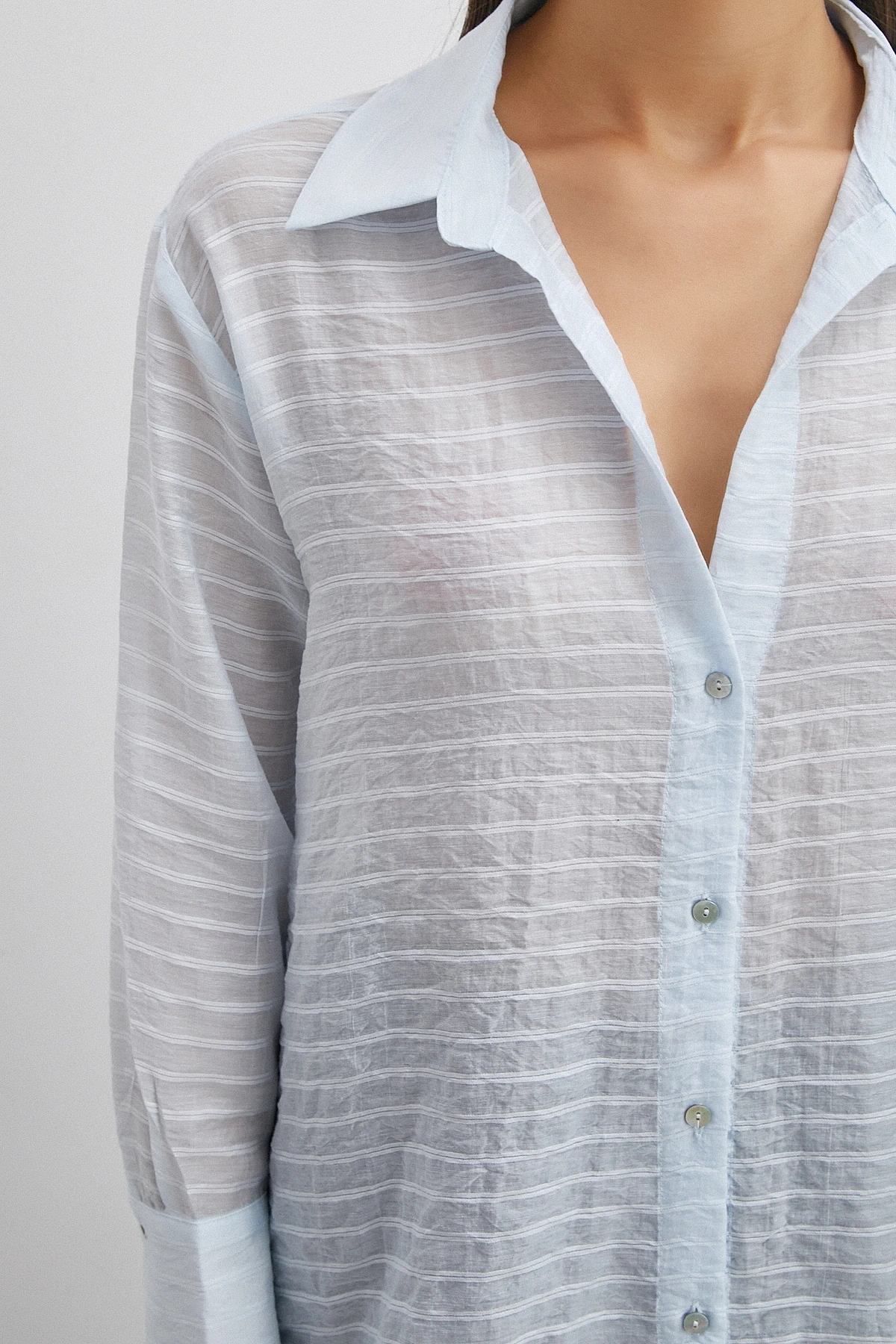 Kabartma Çizgili Gömlek Mavi