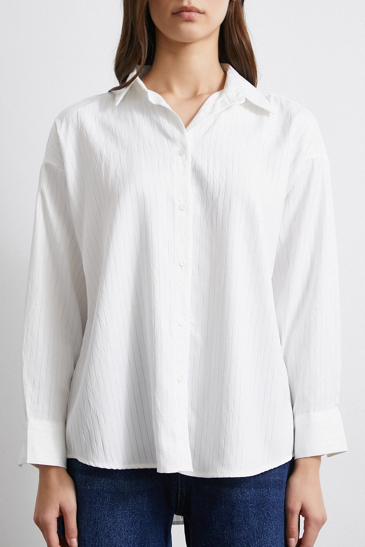 Diagonal Desen Gömlek Beyaz