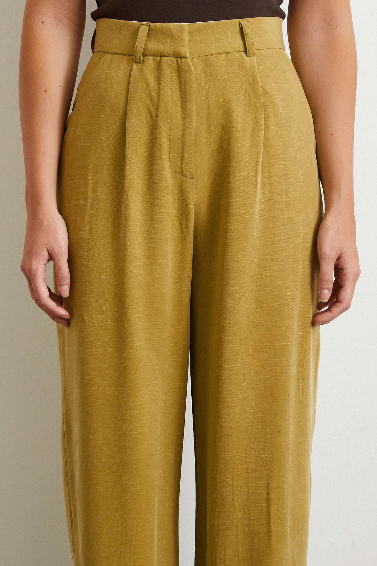 Keten Palazzo Pantolon Olive