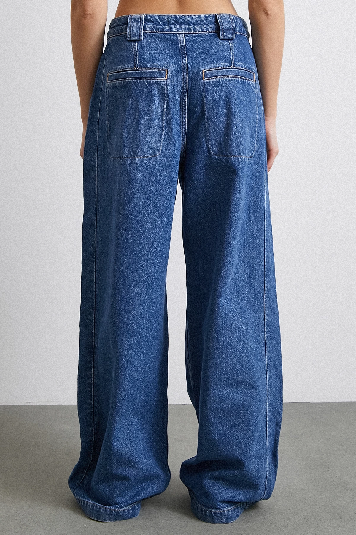 Yüksek Bel Pileli Geniş Paça Jean Mavi