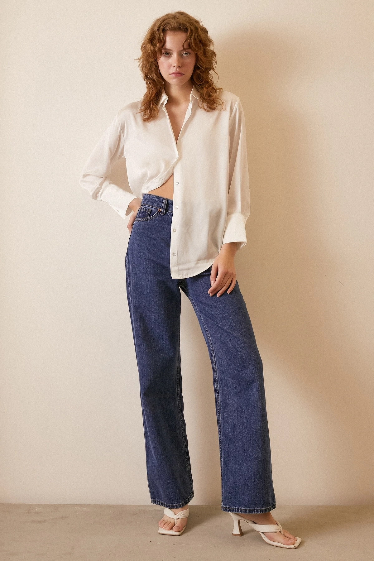 Basic Saten Gömlek Kırık Beyaz