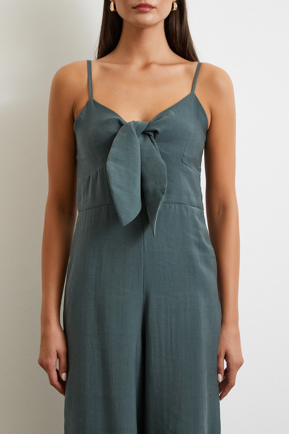 Fiyonklu Askılı Tulum Yeşil