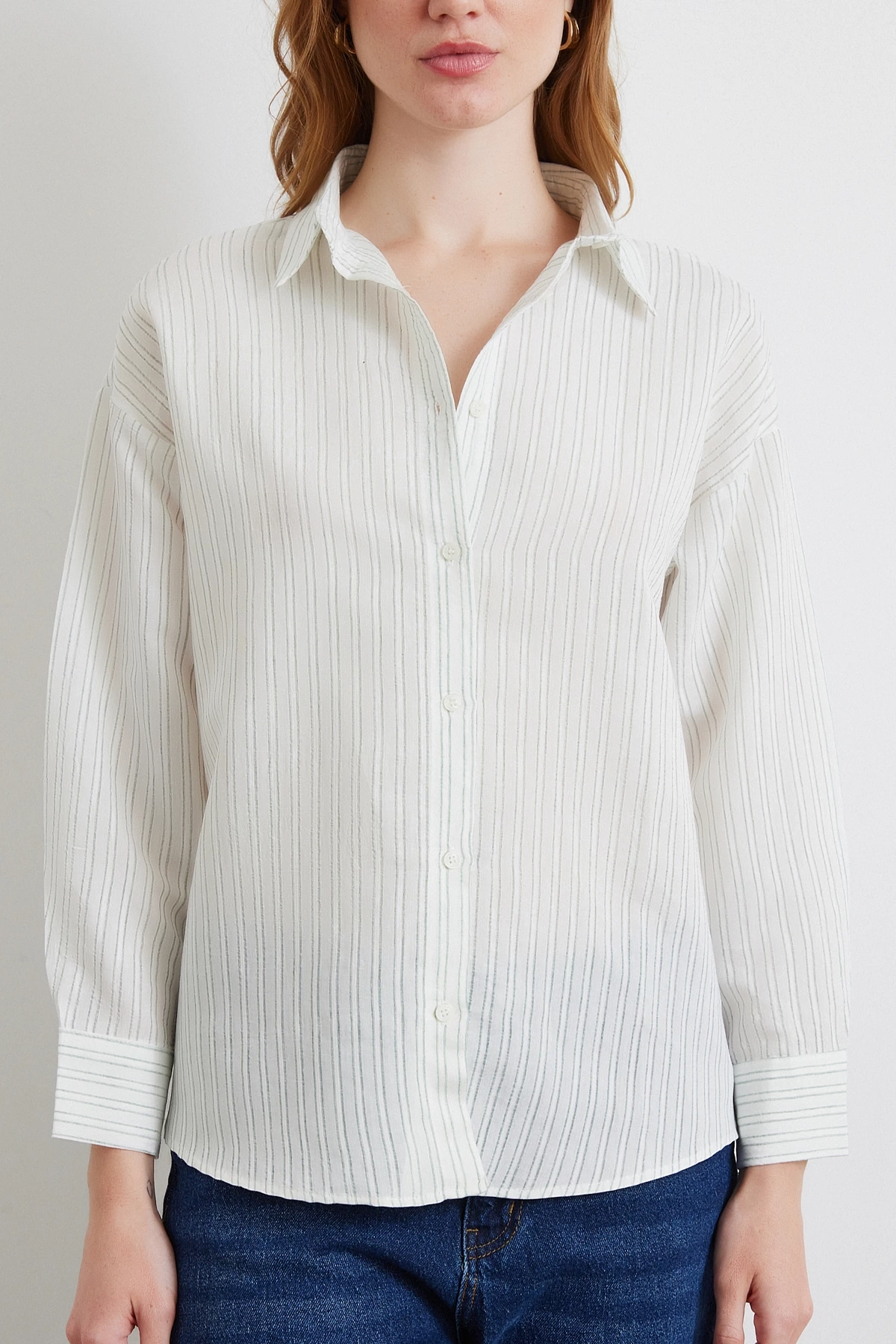 Simetrik Çizgili Gömlek Mint