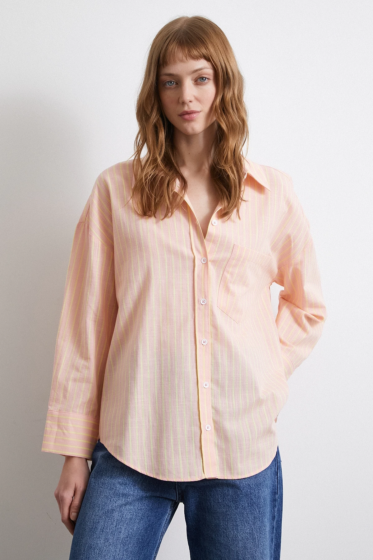 Filamingi Çizgili Gömlek Pudra