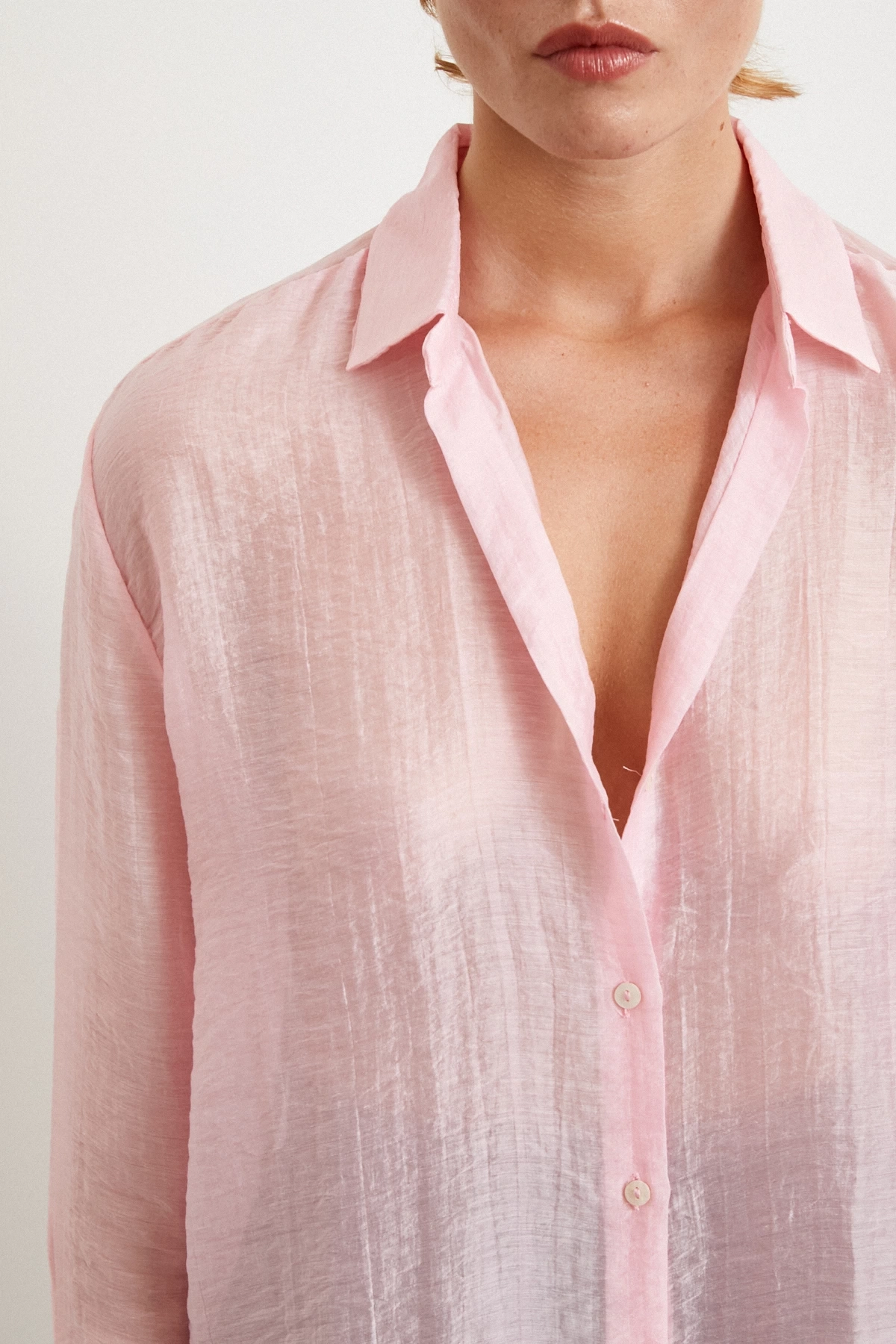 Modal Basic V Yaka Gömlek Pembe