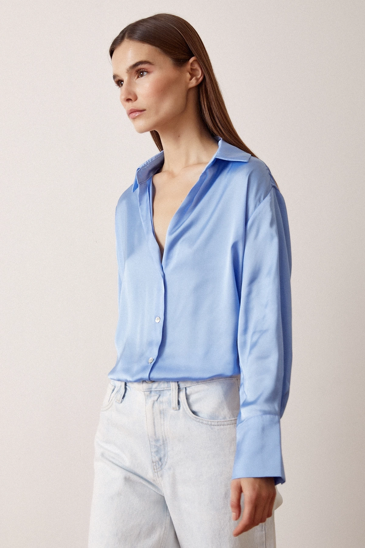 Basic Saten Gömlek Açık Mavi