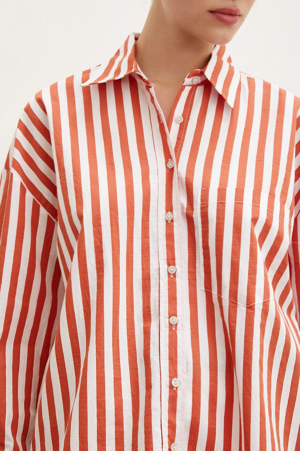 Cepli Çizgili Gömlek Oranj
