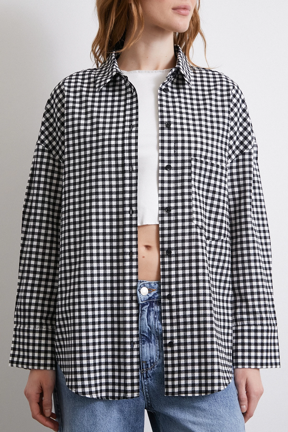 Pamuklu Ekose Gömlek Siyah