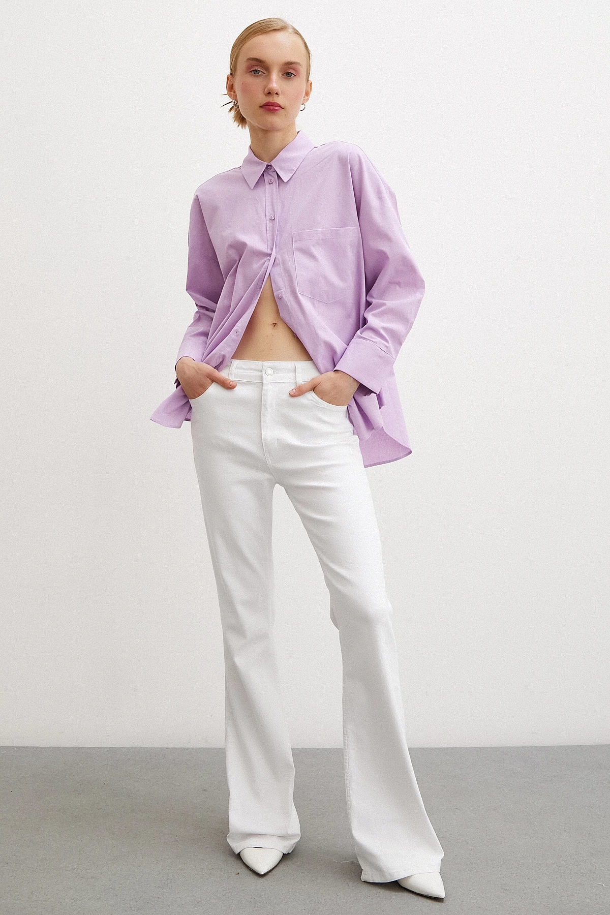 Regular Fit Poplin Gömlek Lila