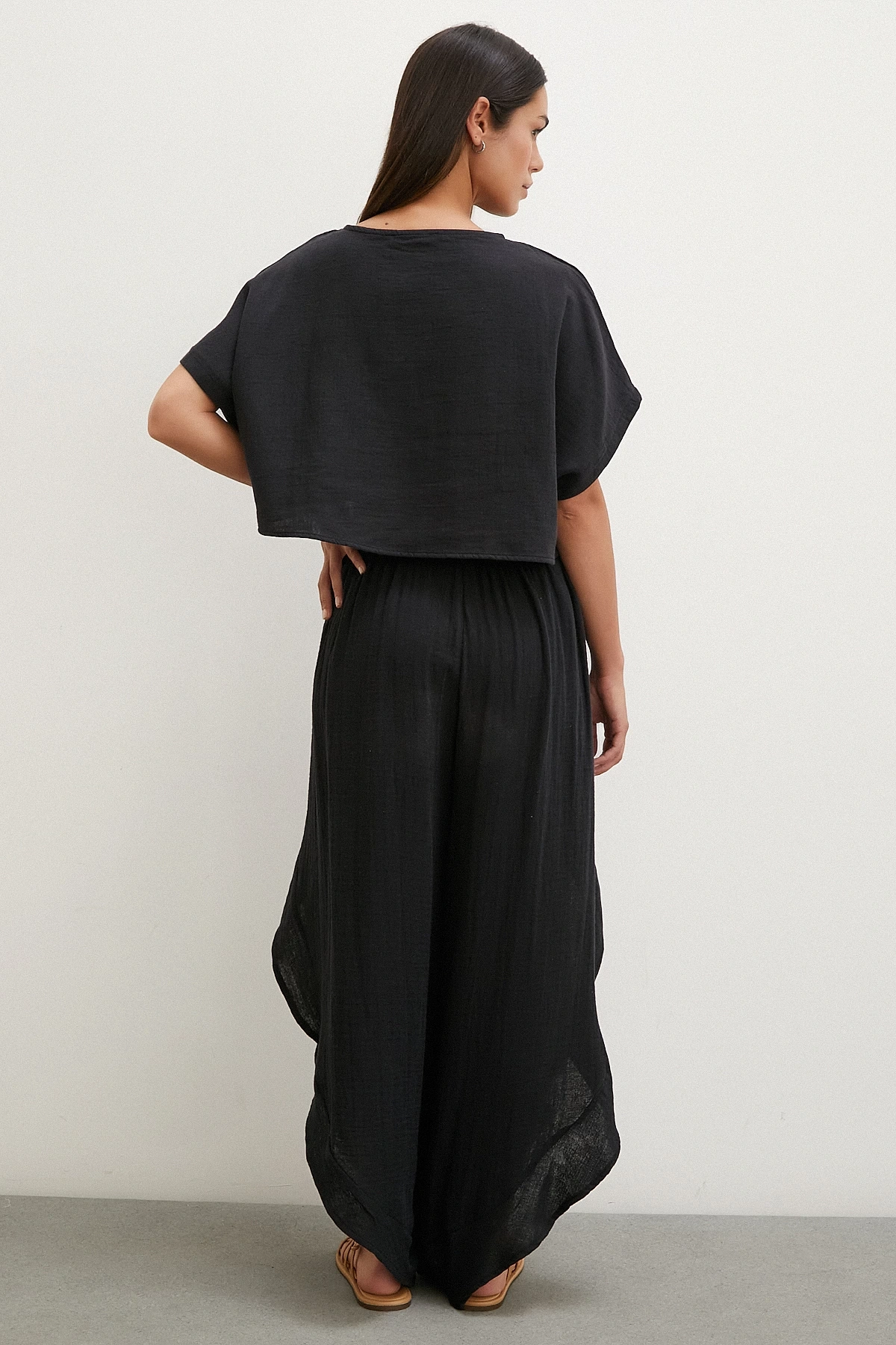 Keten Şalvar Takım Siyah