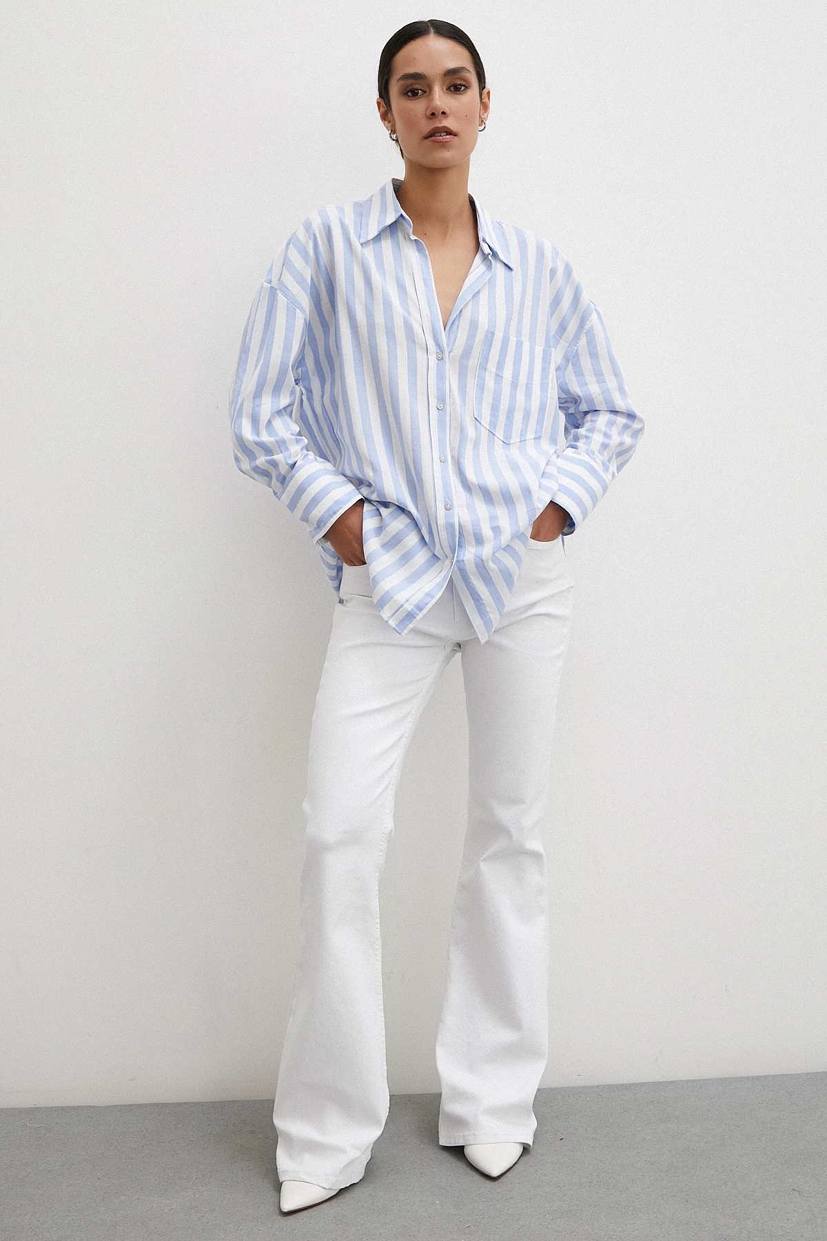 Oversize Cepli Gömlek Mavi