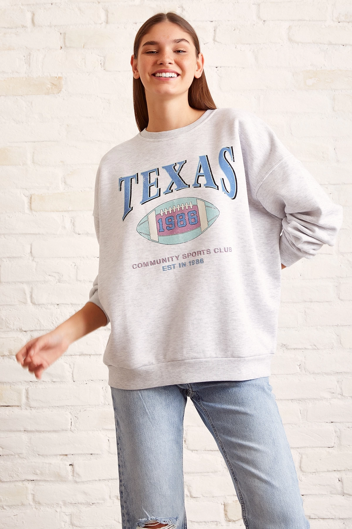 Şardonlu Texas Sweatshirt Gri