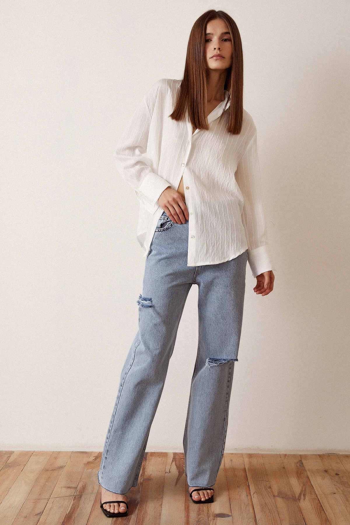 Çizgi Desenli Gömlek Beyaz