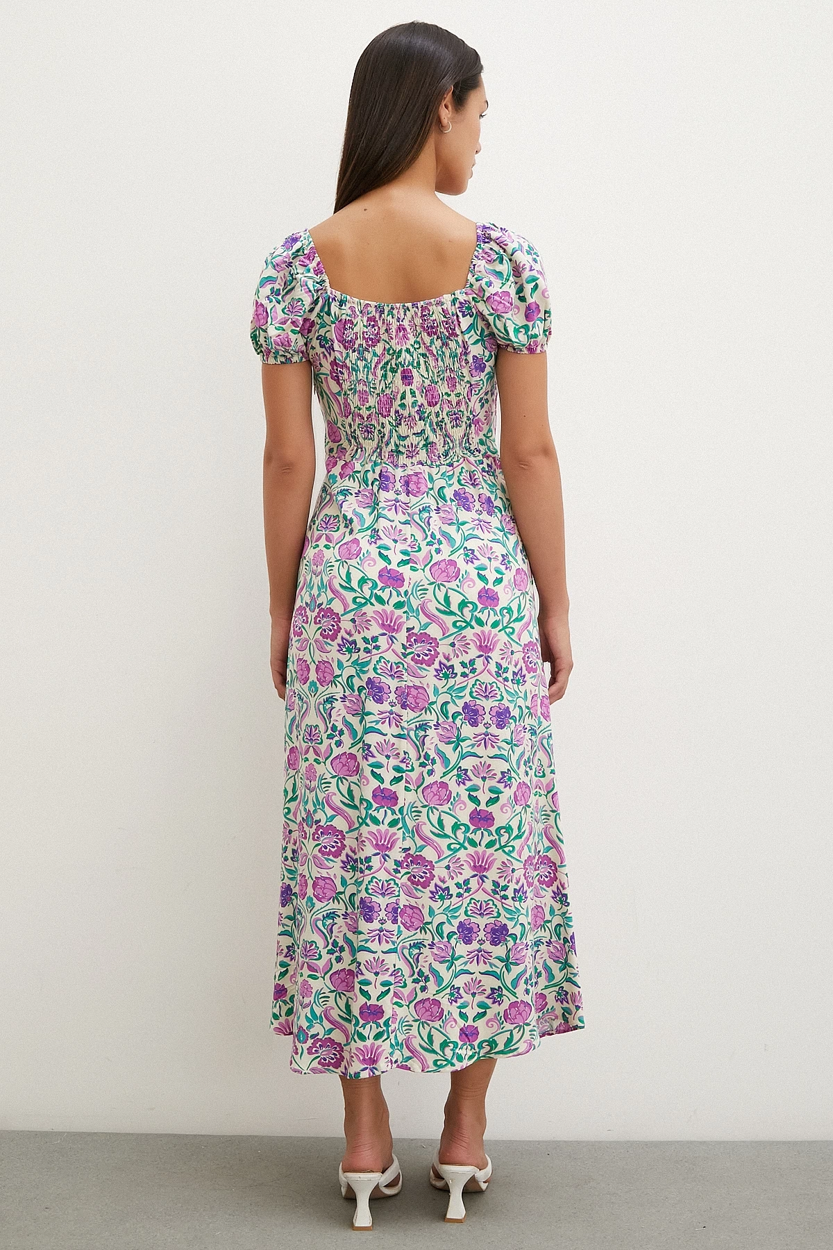 Önü Bağcıklı Madonna Viskon Elbise Lila