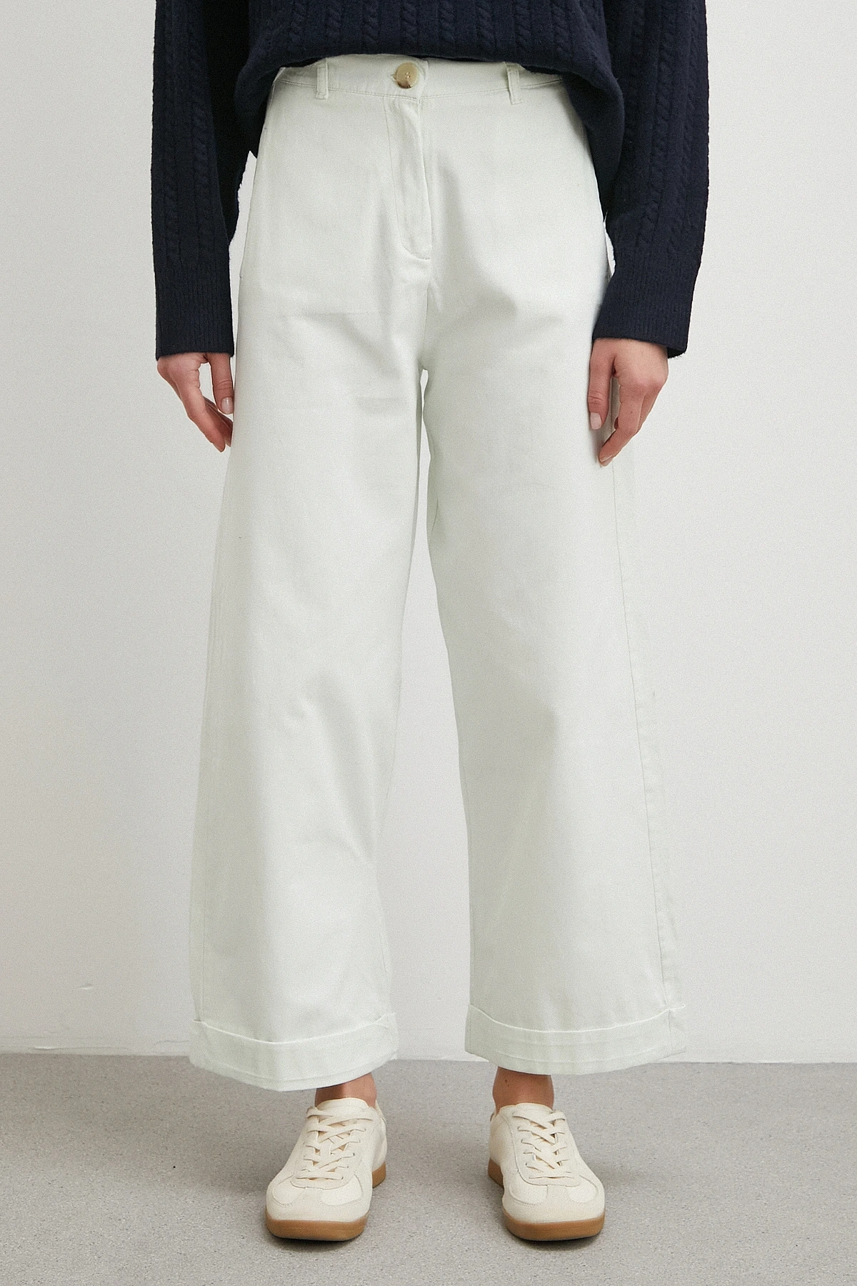 Paçası Katlamalı Gabardin Pantolon Taş