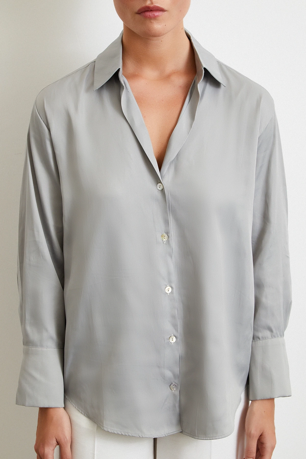 Diagonal Desen Gömlek Gri